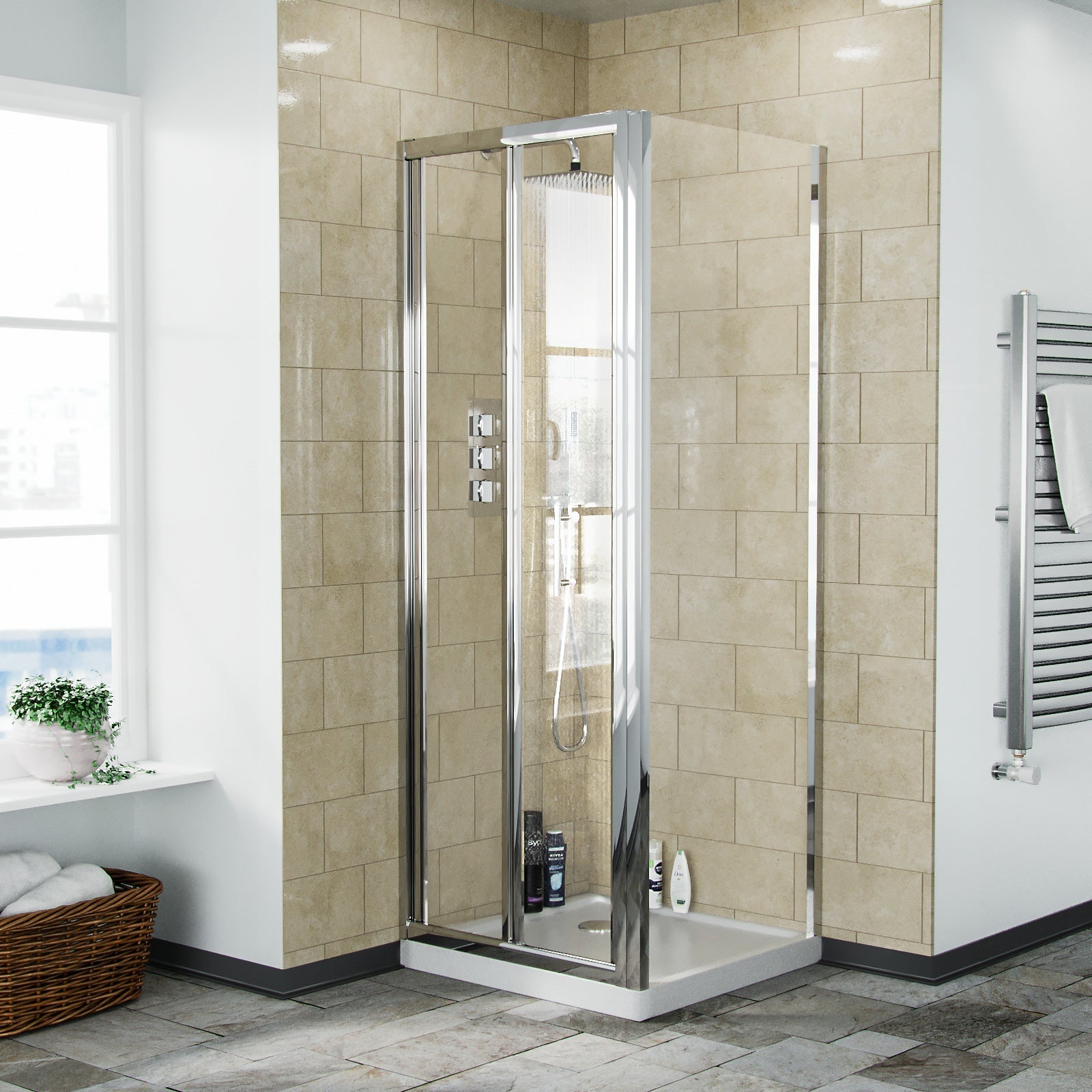 Jupiter chrome framed shower bi-fold enclosure 700 x 700 mm image # Options_700 x 700 mm