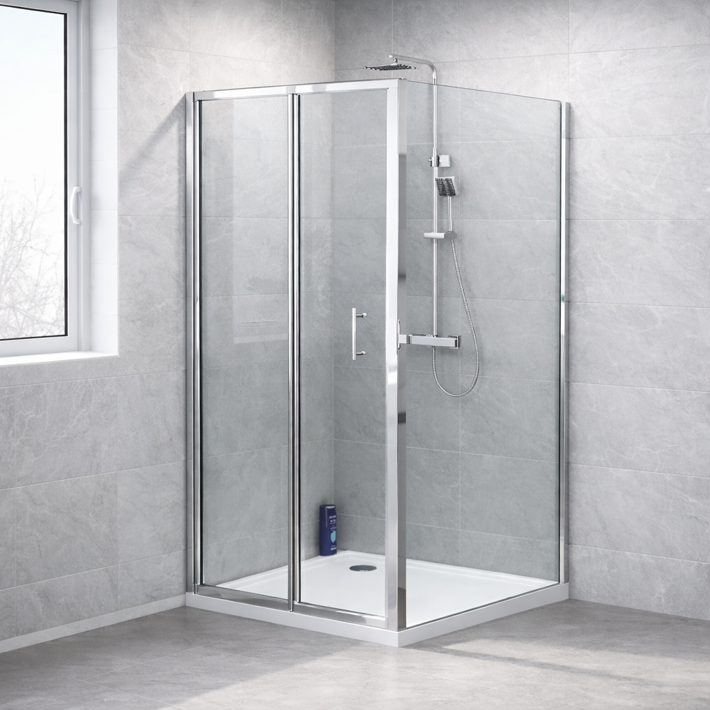 700 mm Chrome Bi-Fold Door +  900 mm Chrome Frameless Side Panel