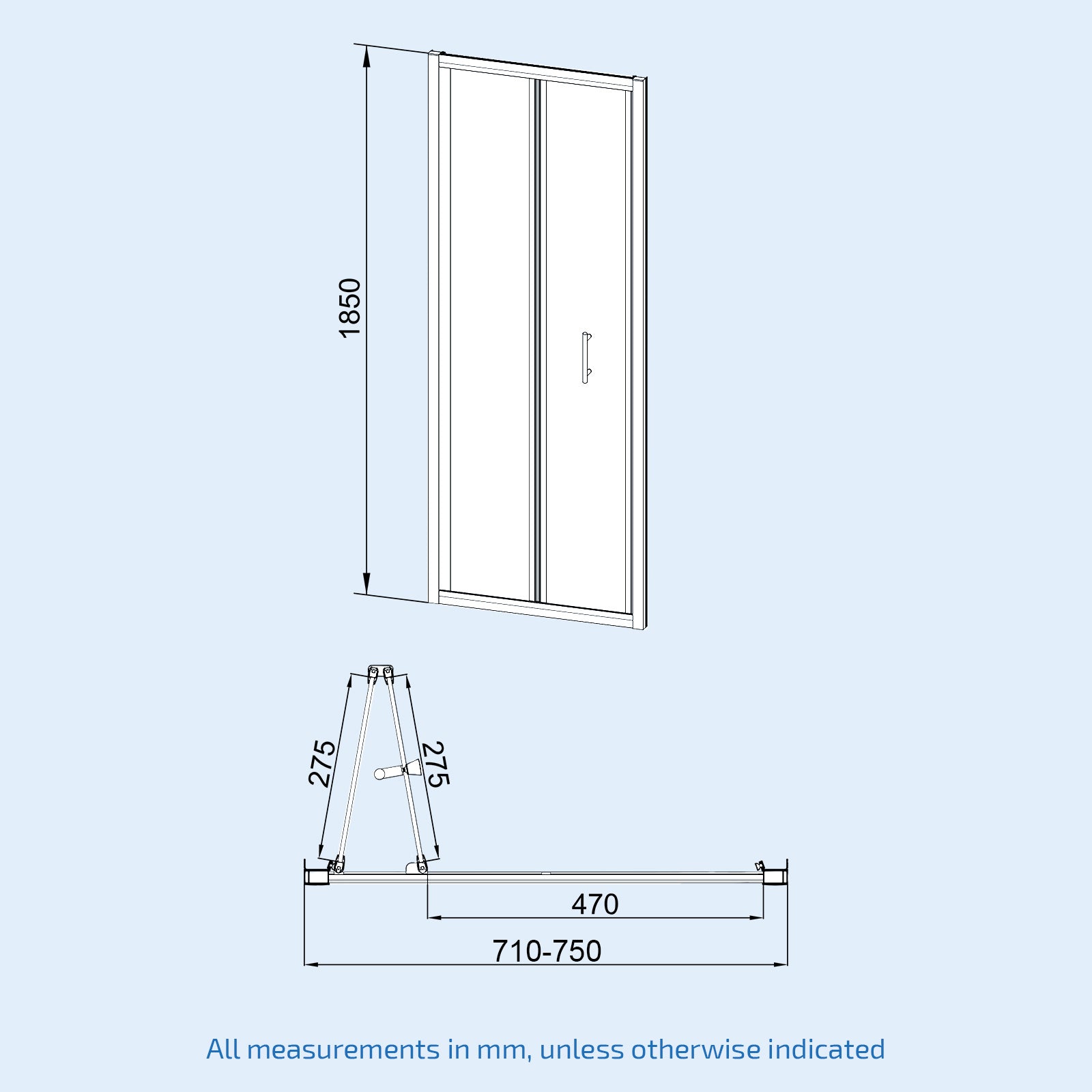 Jupiter chrome framed shower bi-fold enclosure 760 x 700 mm image # Options_760 x 700 mm