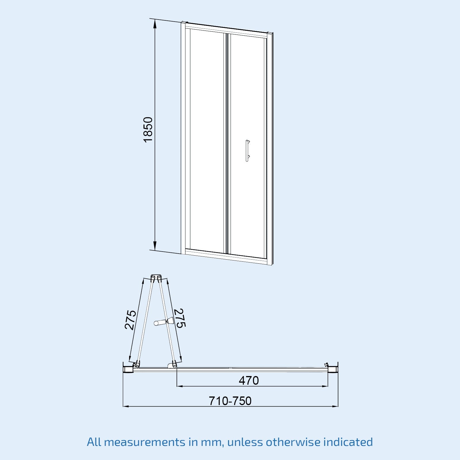 Black 760mm Bi-fold Shower Door, 700mm Side Panel Tempered Glass