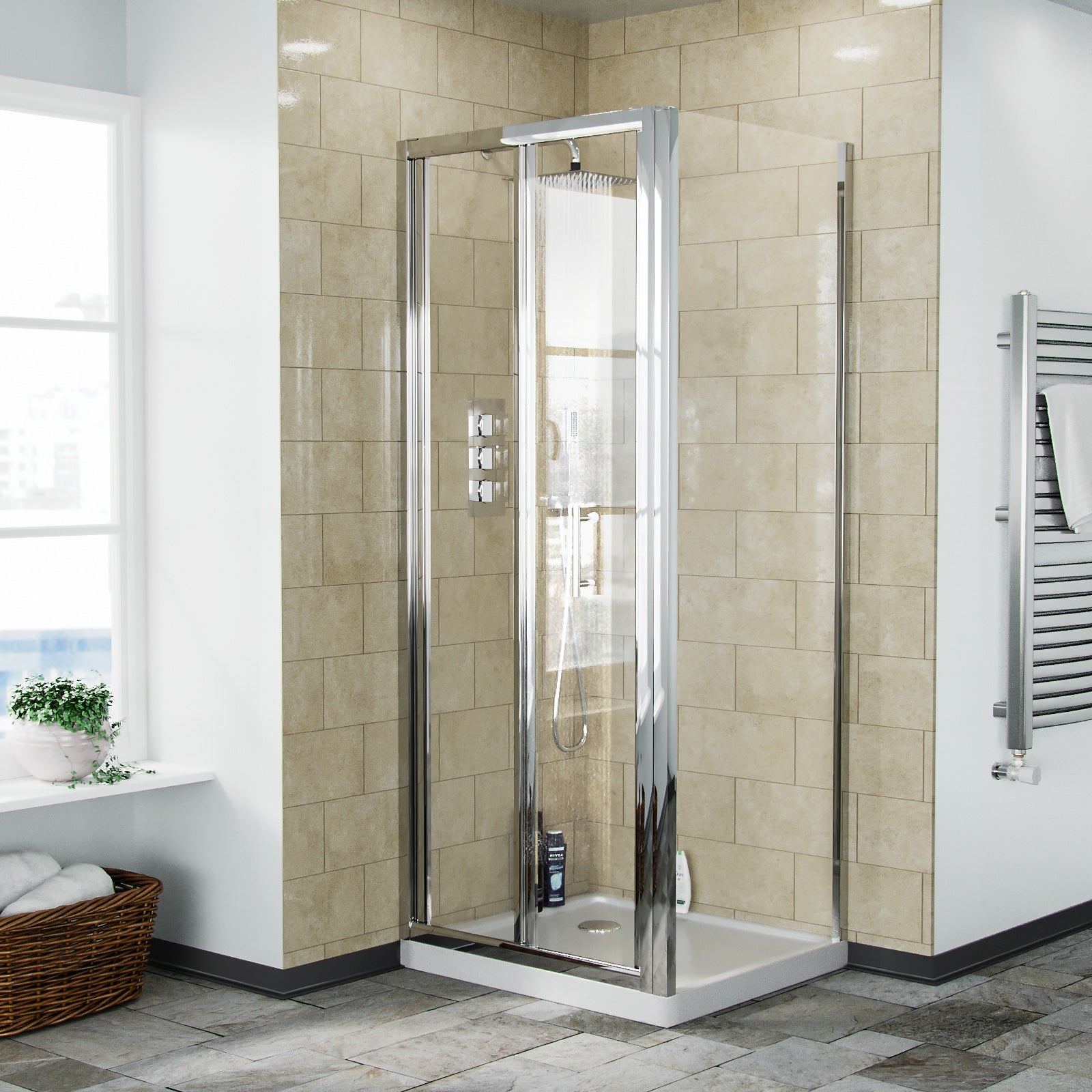 Jupiter chrome framed shower bi-fold enclosure 760 x 700 mm image # Options_760 x 700 mm