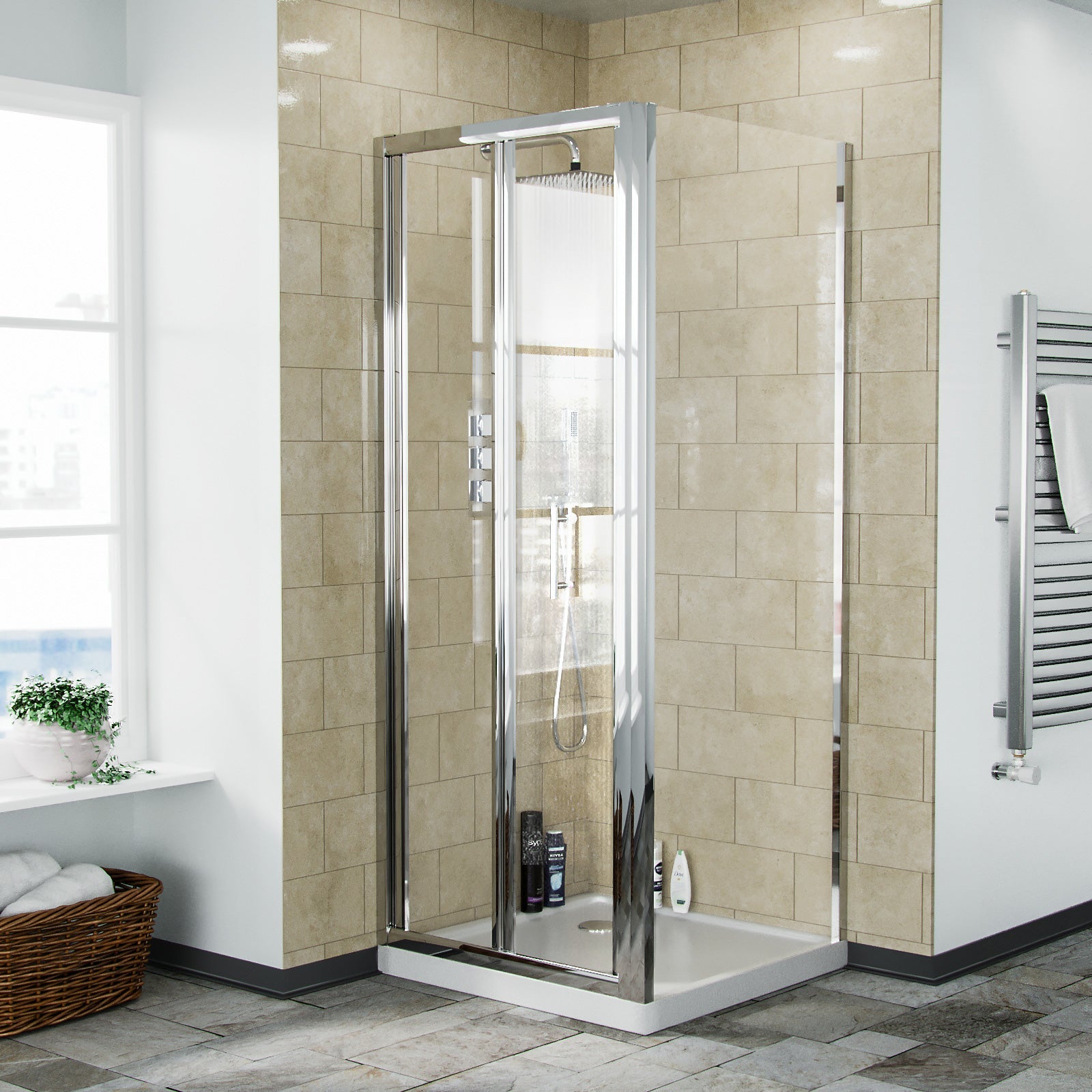 Jupiter chrome framed shower bi-fold enclosure 760 x 760 mm image # Options_760 x 760 mm