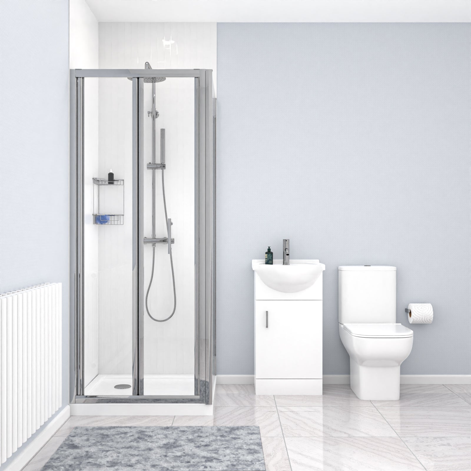 Ellen 760mm Shower Enclosure, Side Panel, 450mm Vanity Unit & Toilet