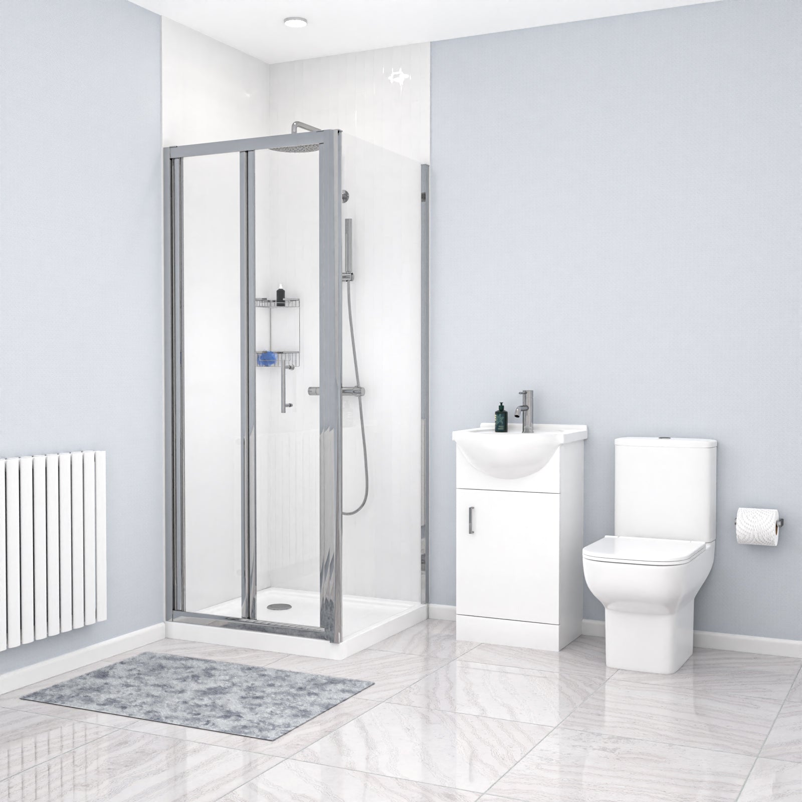 Ellen 760mm Shower Enclosure, Side Panel, 450mm Vanity Unit & Toilet