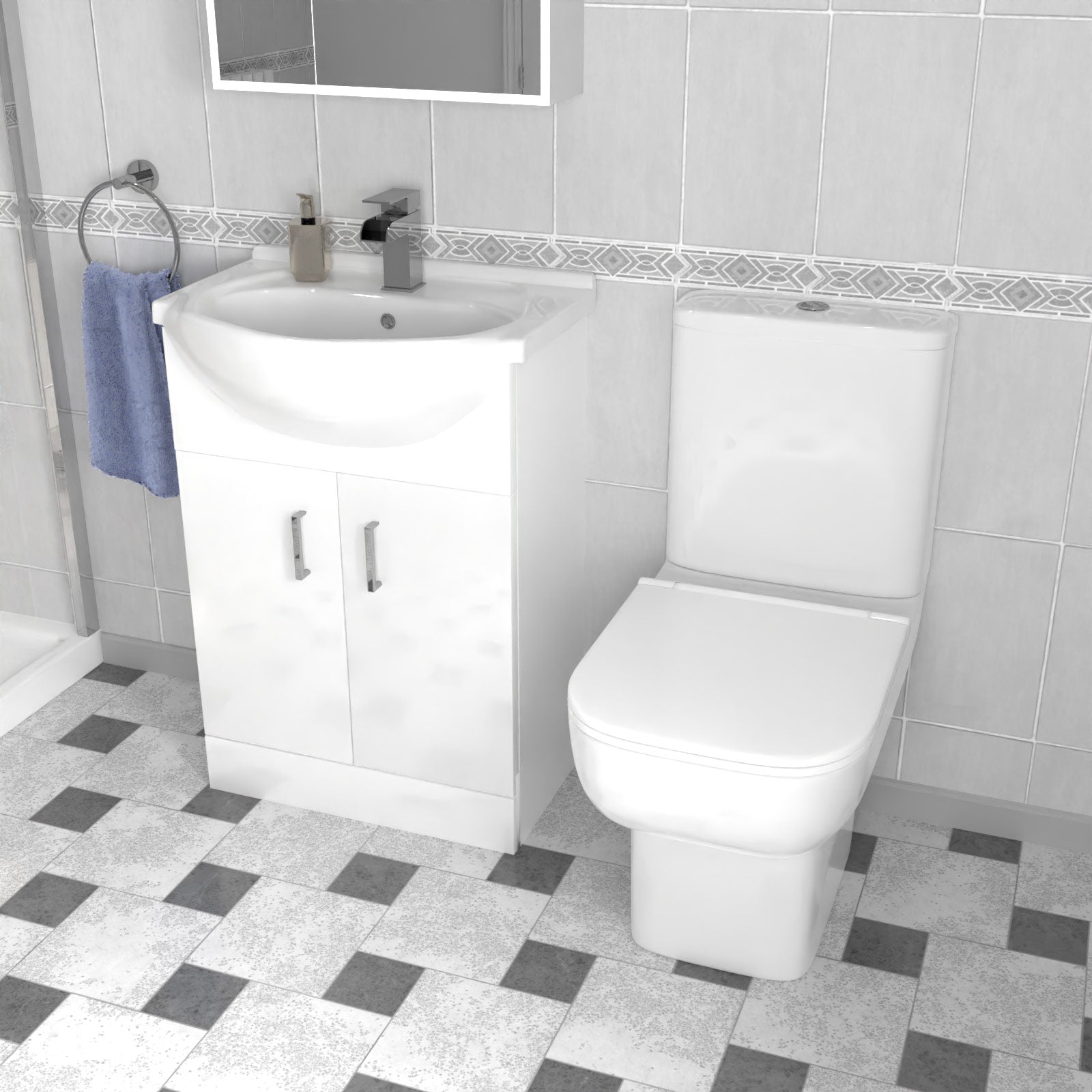 Ellen 760mm Shower Enclosure, Side Panel, 550mm Vanity Unit & Close Coupled