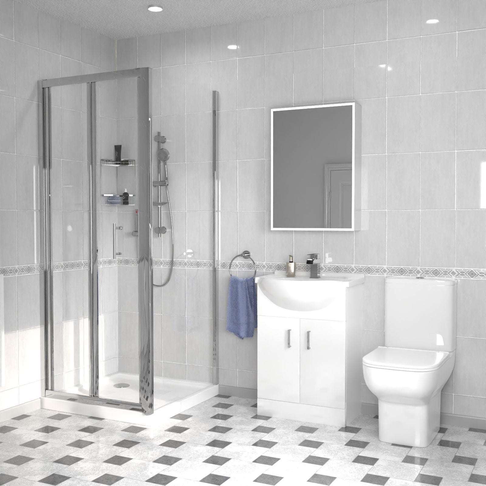 Ellen 760mm Shower Enclosure, Side Panel, 550mm Vanity Unit & Close Coupled