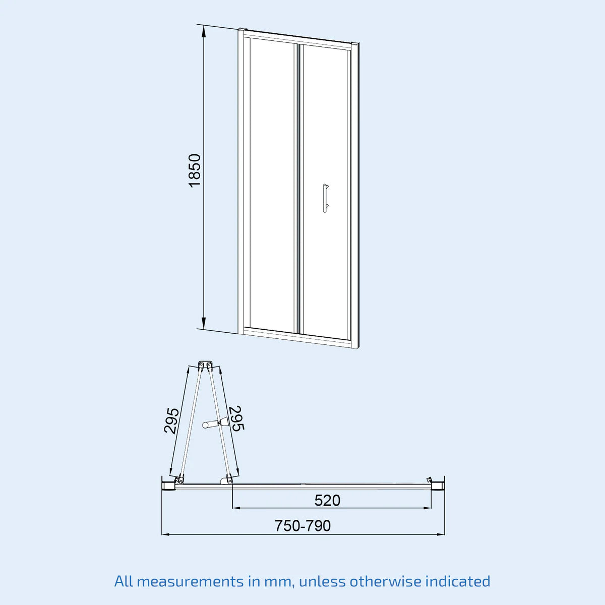 Brushed Brass 800 x 700mm Bi-fold Tempered Glass Shower Enclosure