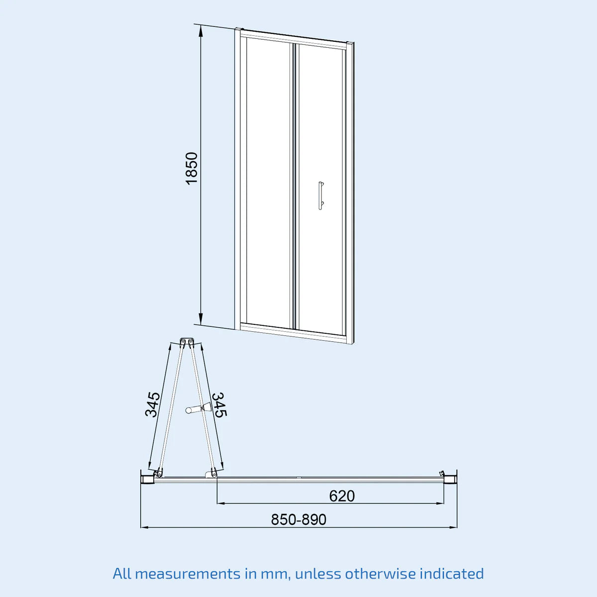 Black 900mm Bi-fold Shower Door, 900mm Side Panel Tempered Glass