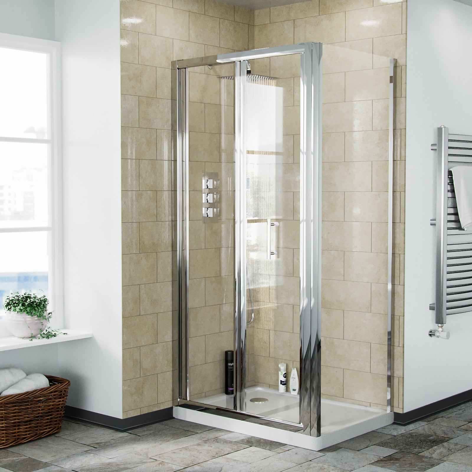 Shower Enclosure Sliding Door With Frameless Glass Side Panel Screen