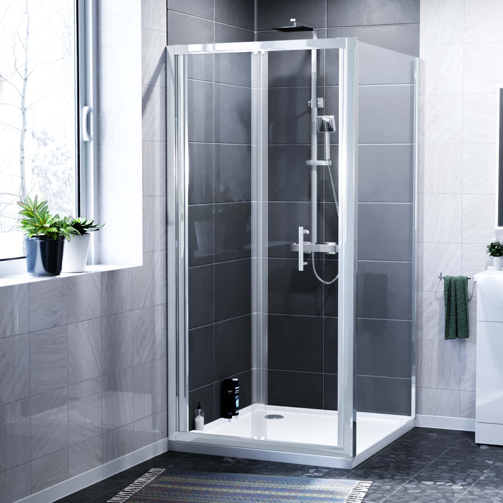 Jupiter chrome framed shower bi-fold enclosure 900 x 700 mm image # Options_900 x 700 mm