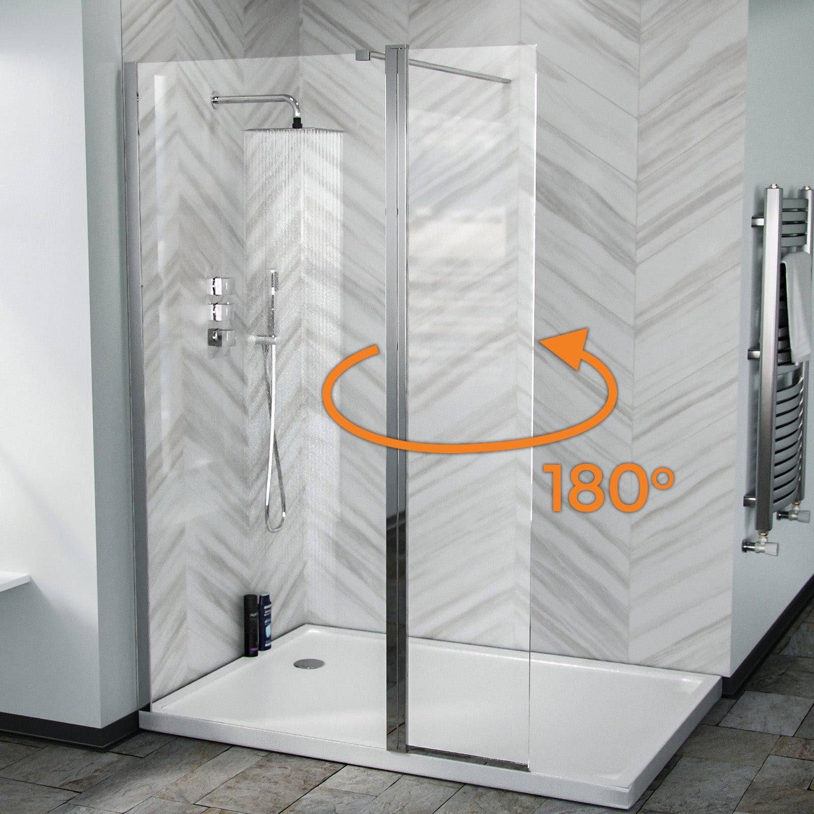 Chrome 800 Wet Room Screen 8mm Tempered Glass with 300mm Return Panel