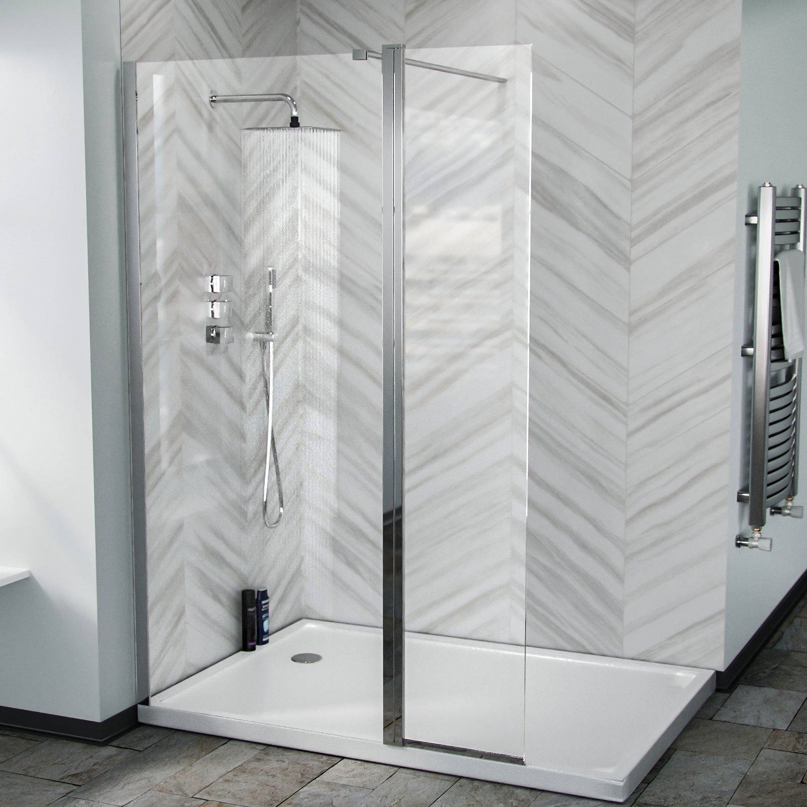 Magna Wet Room 700mm Shower 8mm Tempered Glass Screen with 300mm Retur