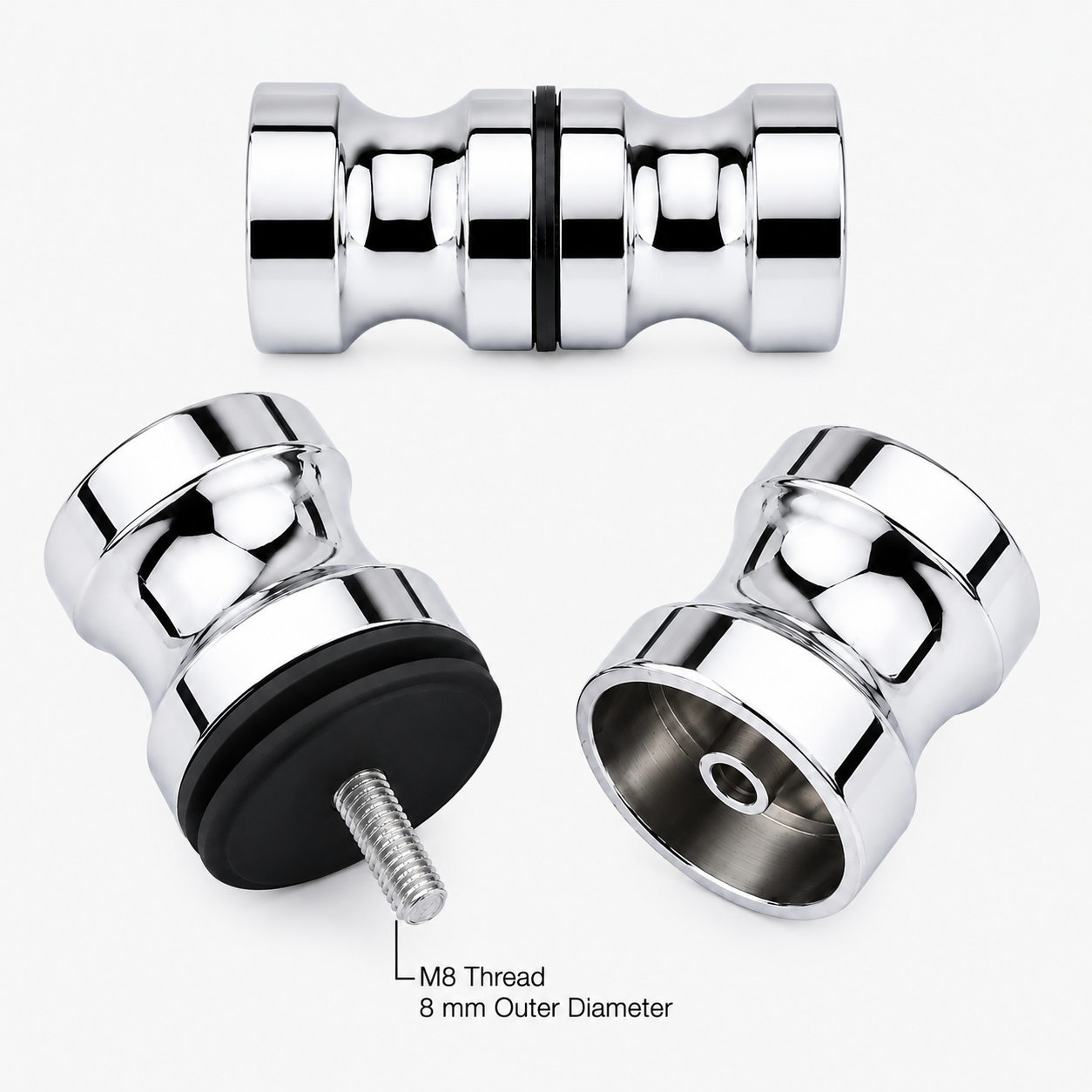 Round Chrome Aluminium Shower Door Knob Handle – M8 Thread