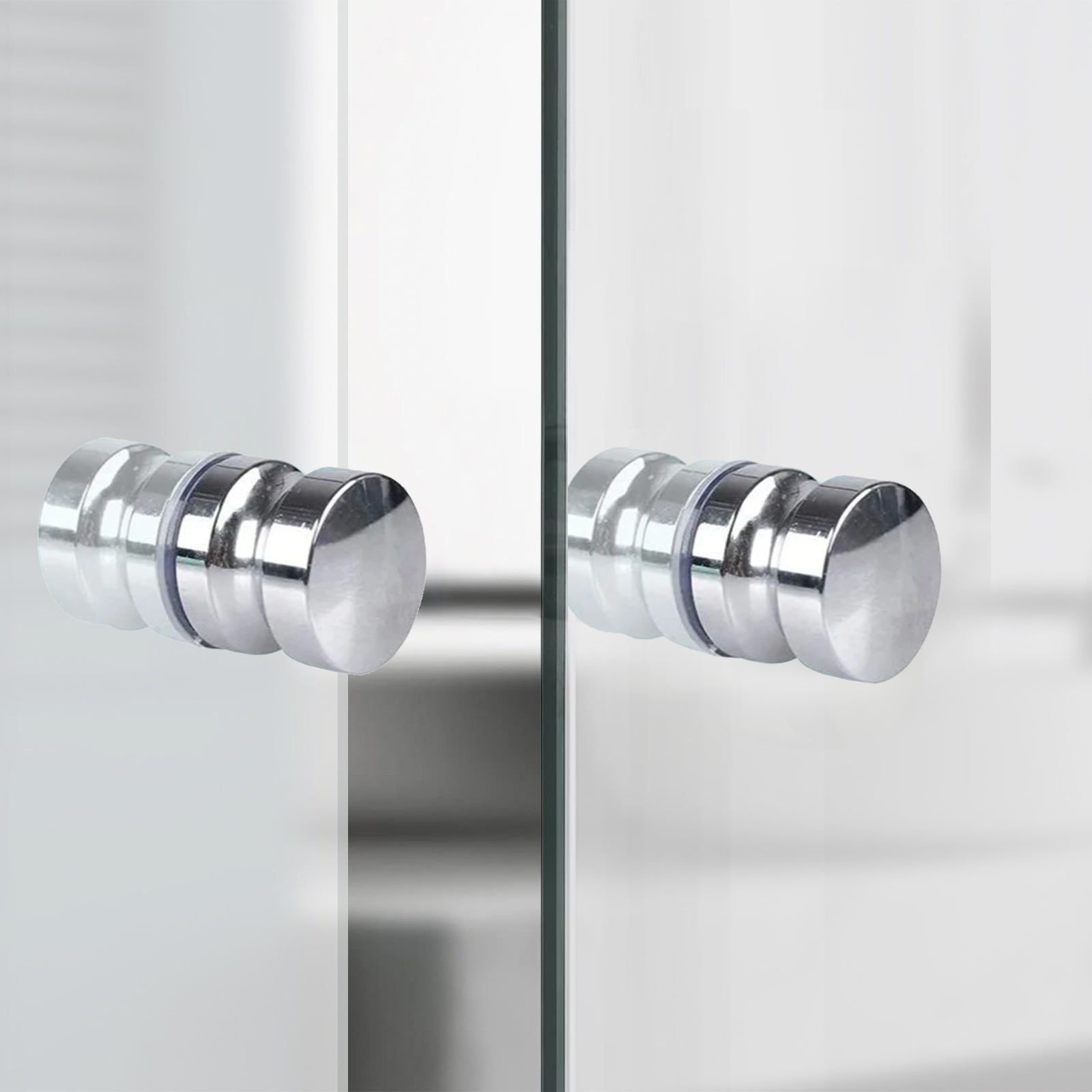 Round Chrome Aluminium Shower Door Knob Handle Set Of 2