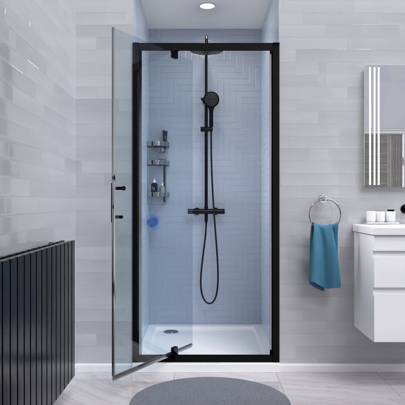 Jupiter 760mm Pivot Shower Door Enclosure Screen 6mm Tempered Glass Matte Black