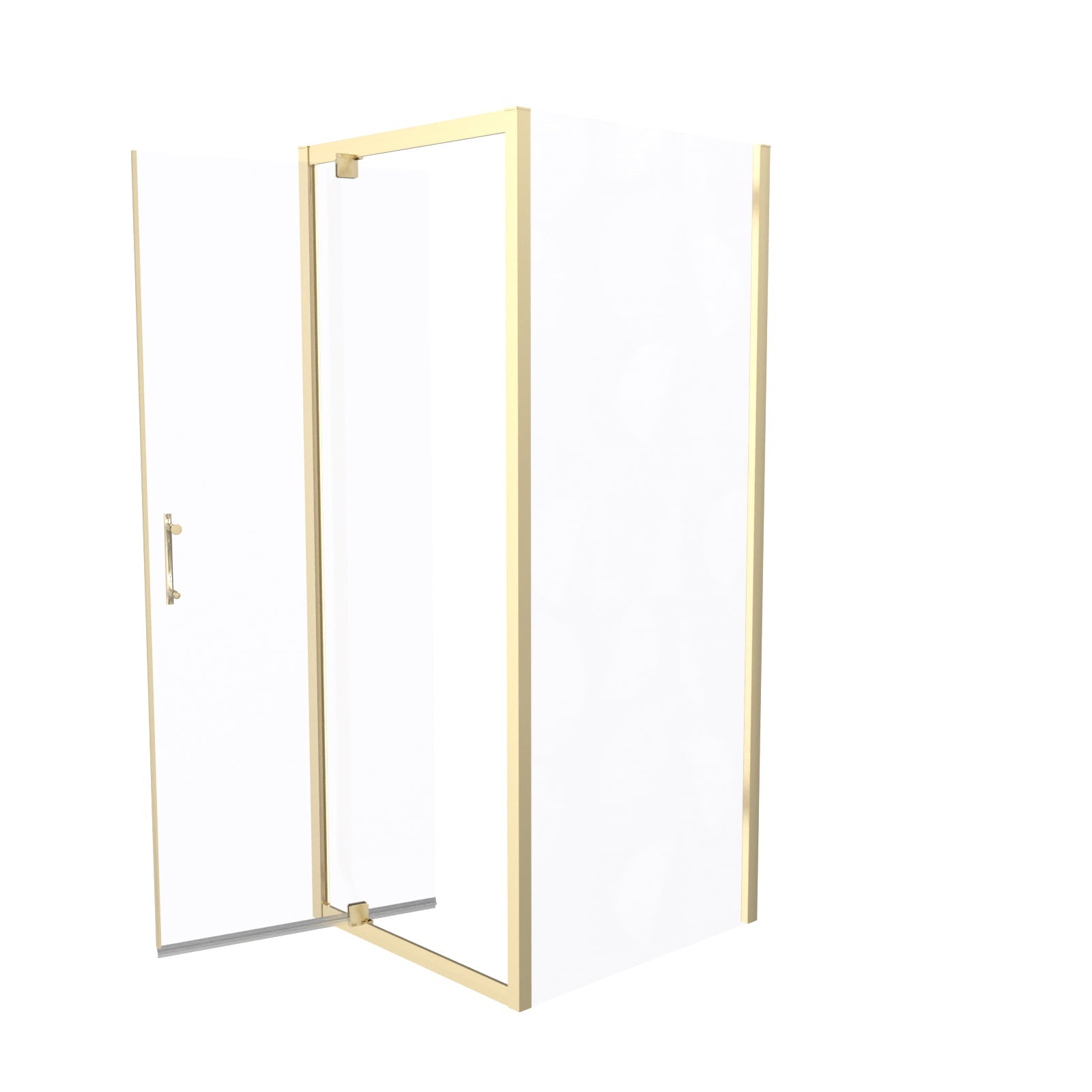 Jupiter 800 x 800mm Brushed Brass Framed Pivot Door Shower Enclosure & Side Panel