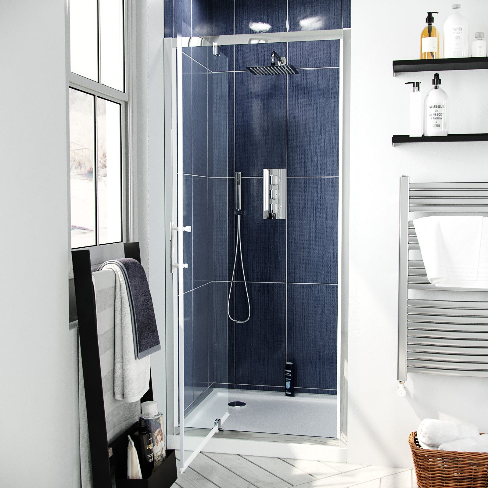 Jupiter Modern Pivot Shower Door Enclosure Screen Safety Glass