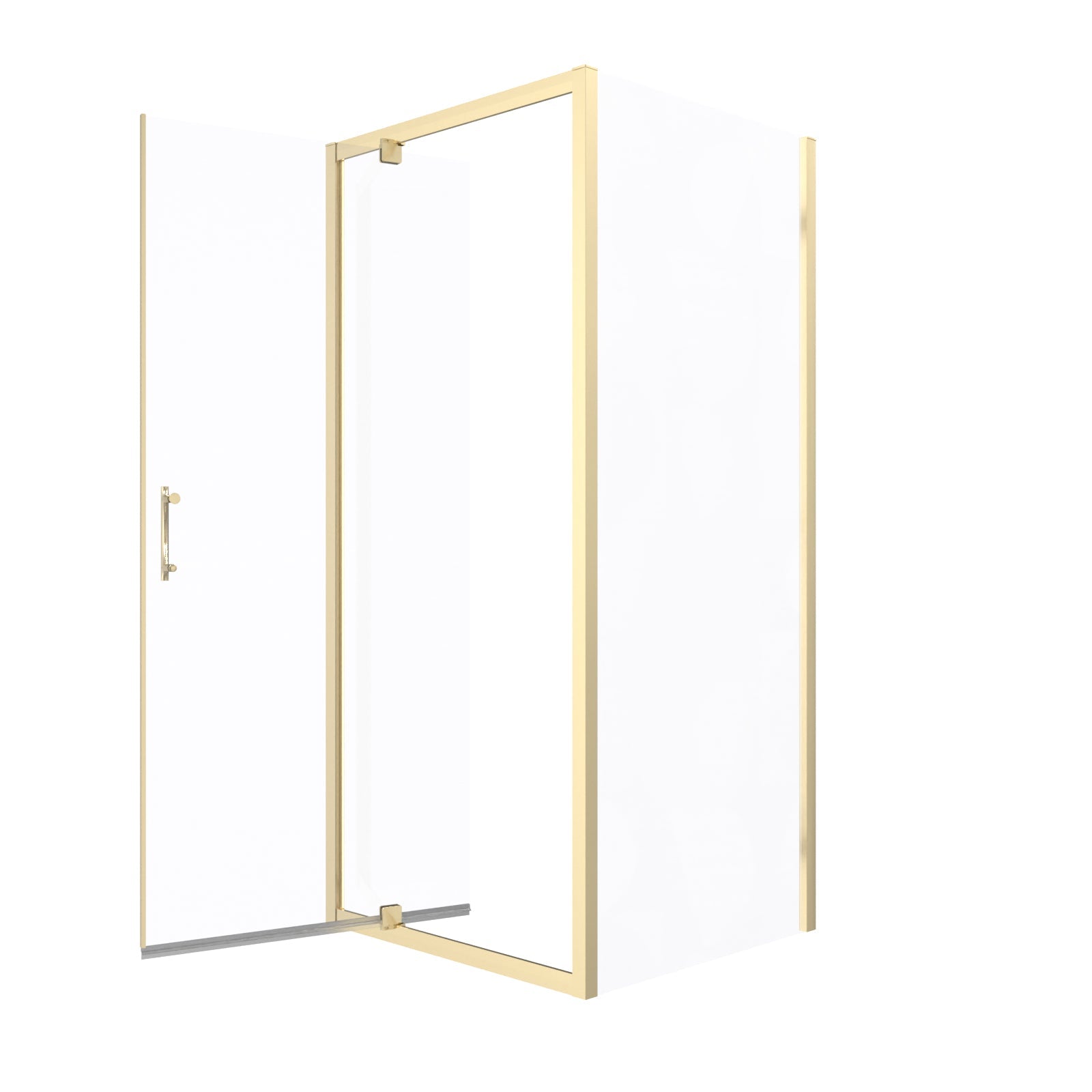 Jupiter 900 x 700mm Brushed Brass Framed Pivot Door Shower Enclosure & Side Panel