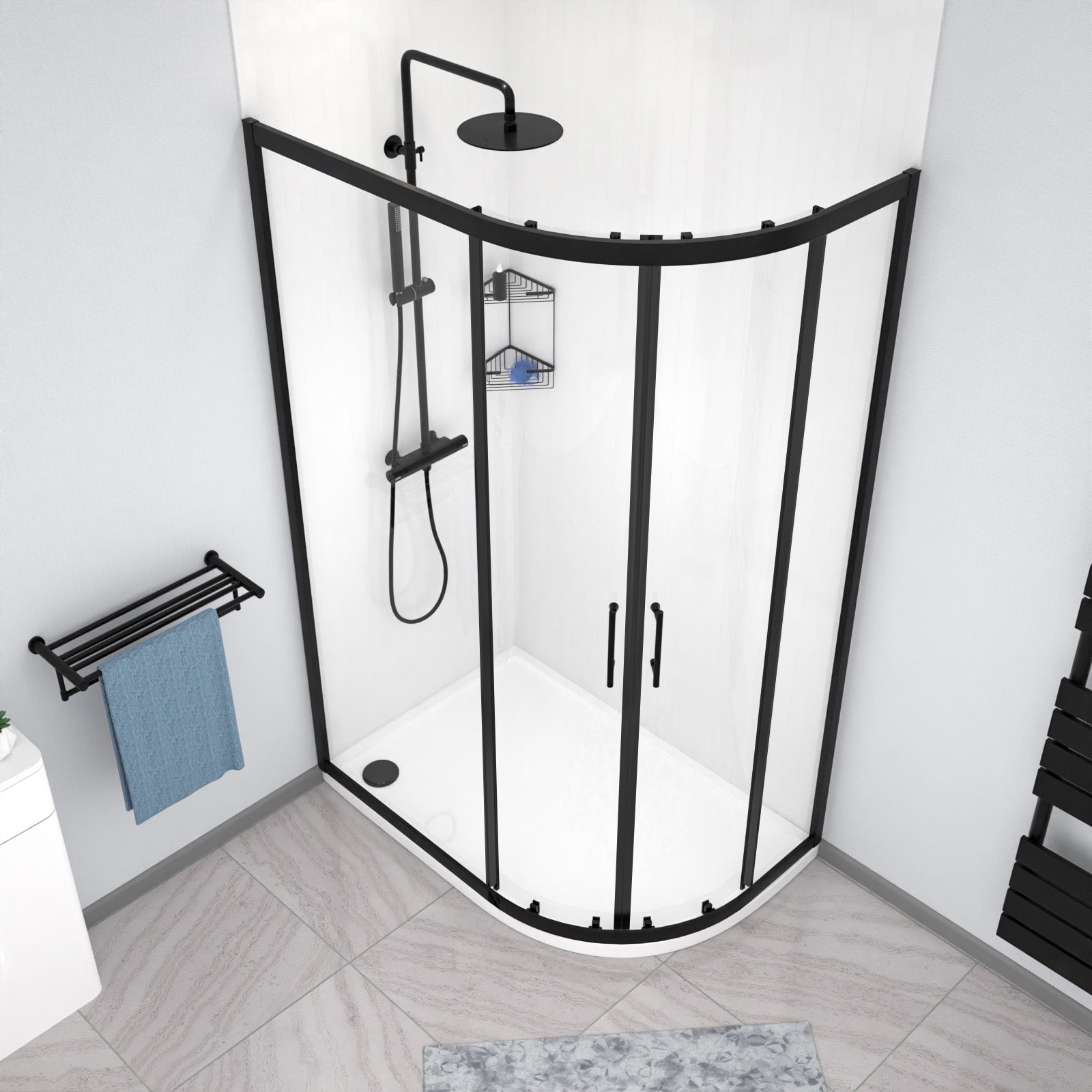 Matt Black RH 1200 x 800mm Offset Quadrant Shower Enclosure & Tray