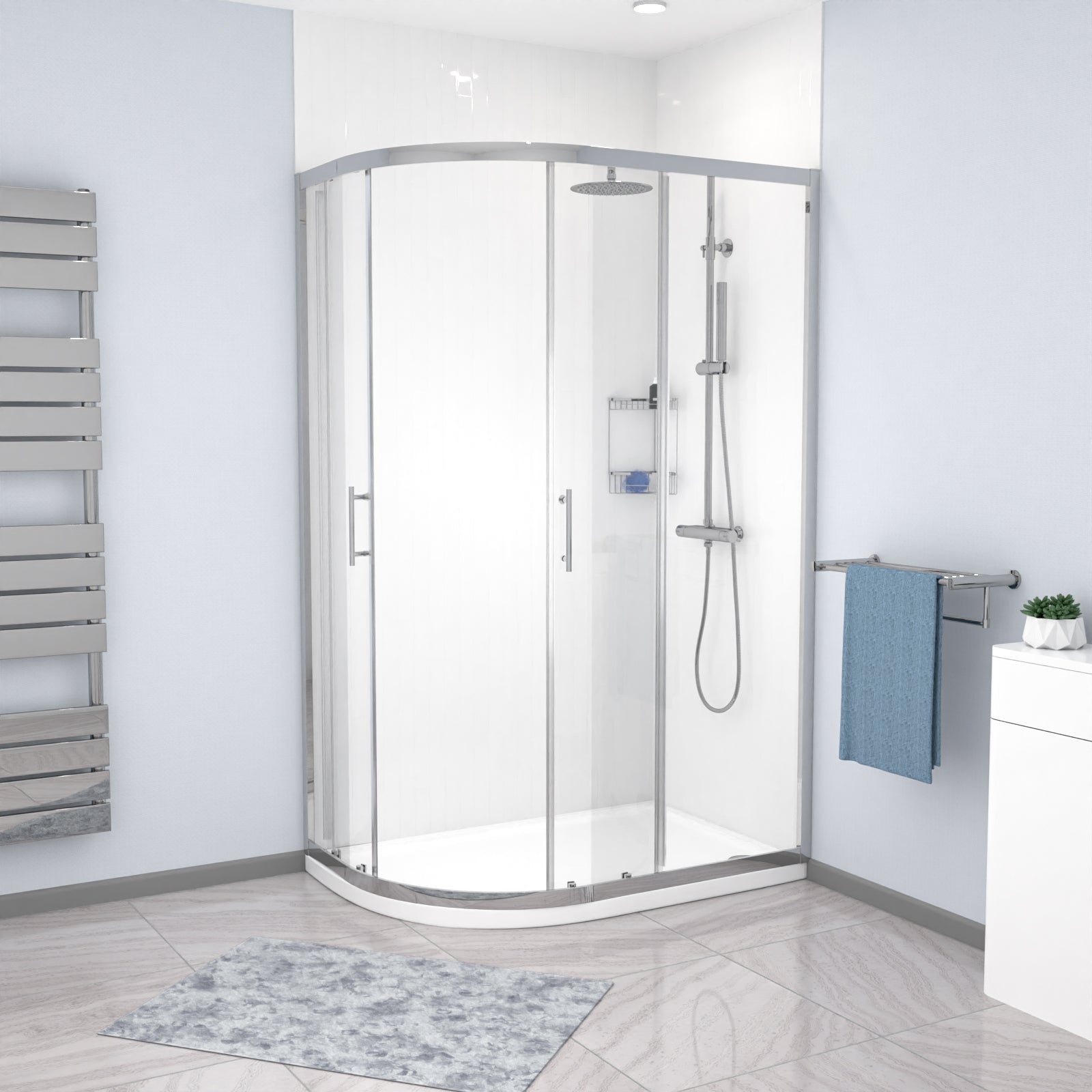 LH 1200 x 800mm Chrome Framed Offset Quadrant Shower Enclosure & Tray