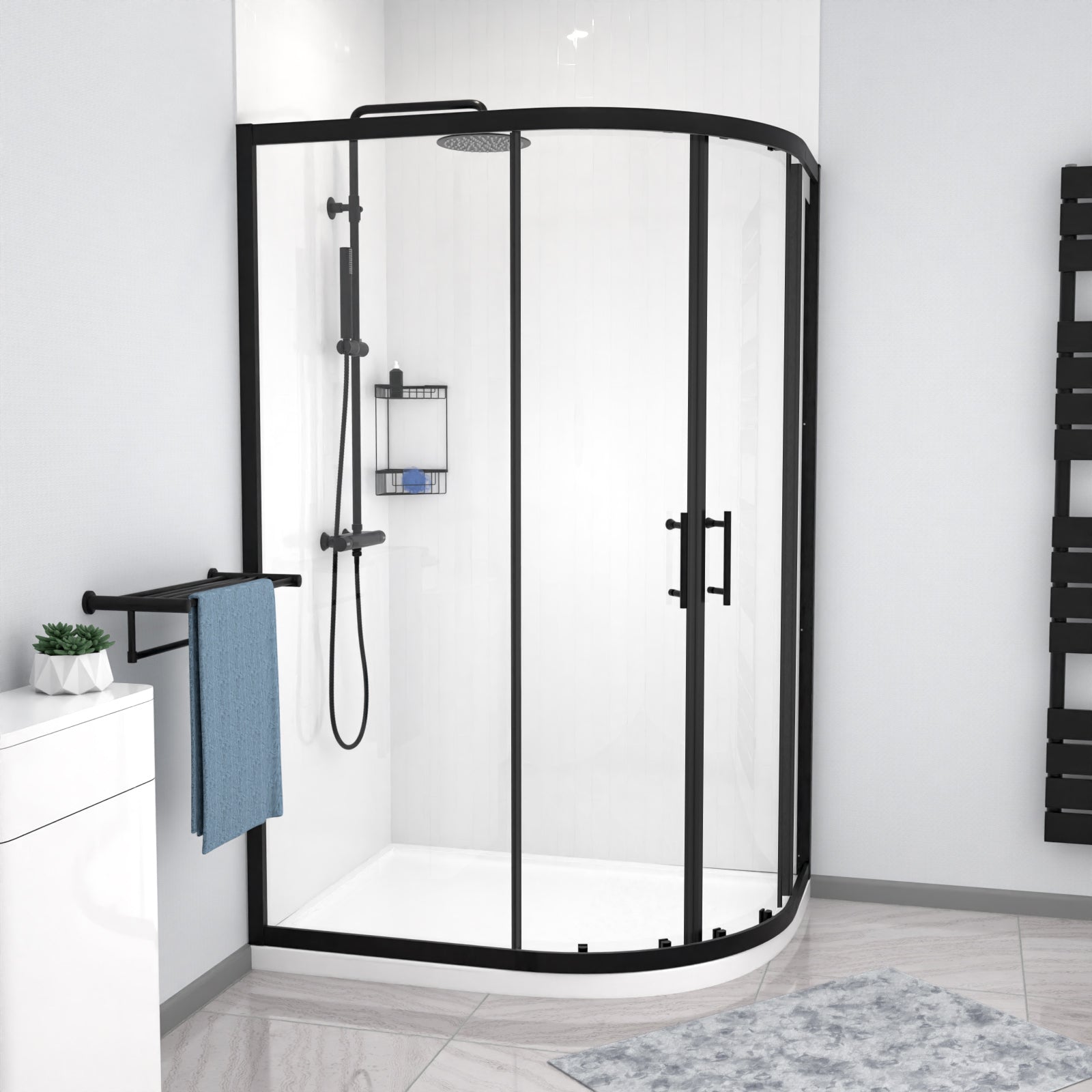 Saturn RH 1200 x 900mm Matt Black Framed Offset Quadrant Shower Enclosure & Tray