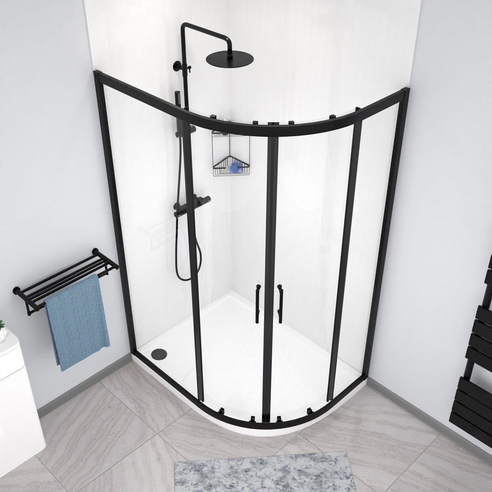 Saturn RH 1200 x 900mm Matt Black Framed Offset Quadrant Shower Enclosure & Tray