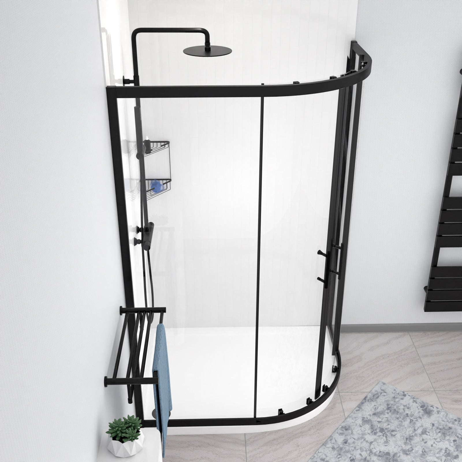Saturn RH 1200 x 900mm Matt Black Framed Offset Quadrant Shower Enclosure & Tray