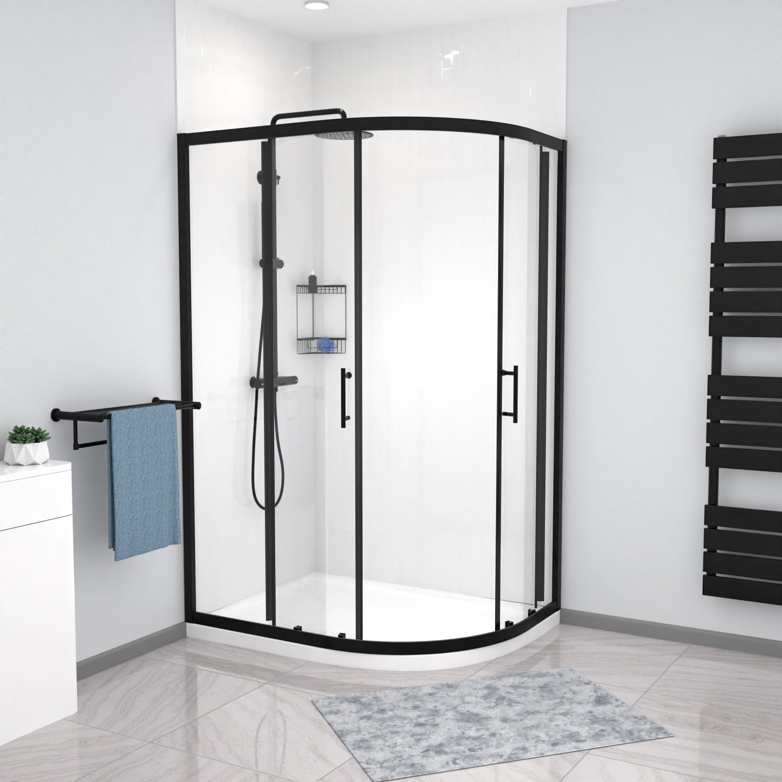 Saturn RH 1200 x 900mm Matt Black Framed Offset Quadrant Shower Enclosure & Tray