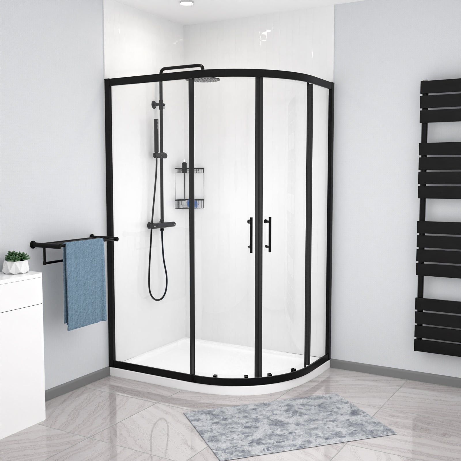 Saturn RH 1200 x 900mm Matt Black Framed Offset Quadrant Shower Enclosure & Tray