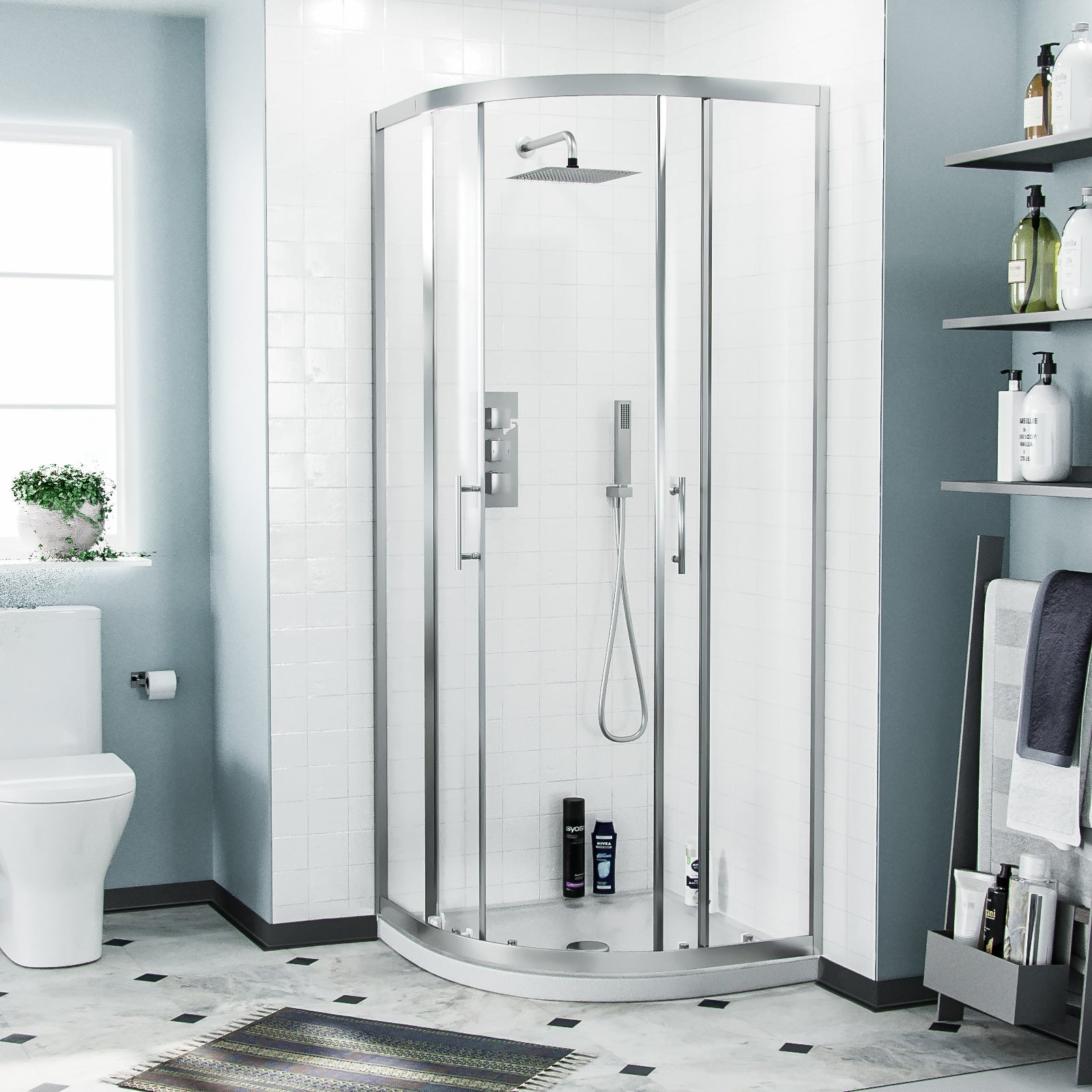 Chrome Quadrant sliding shower front view