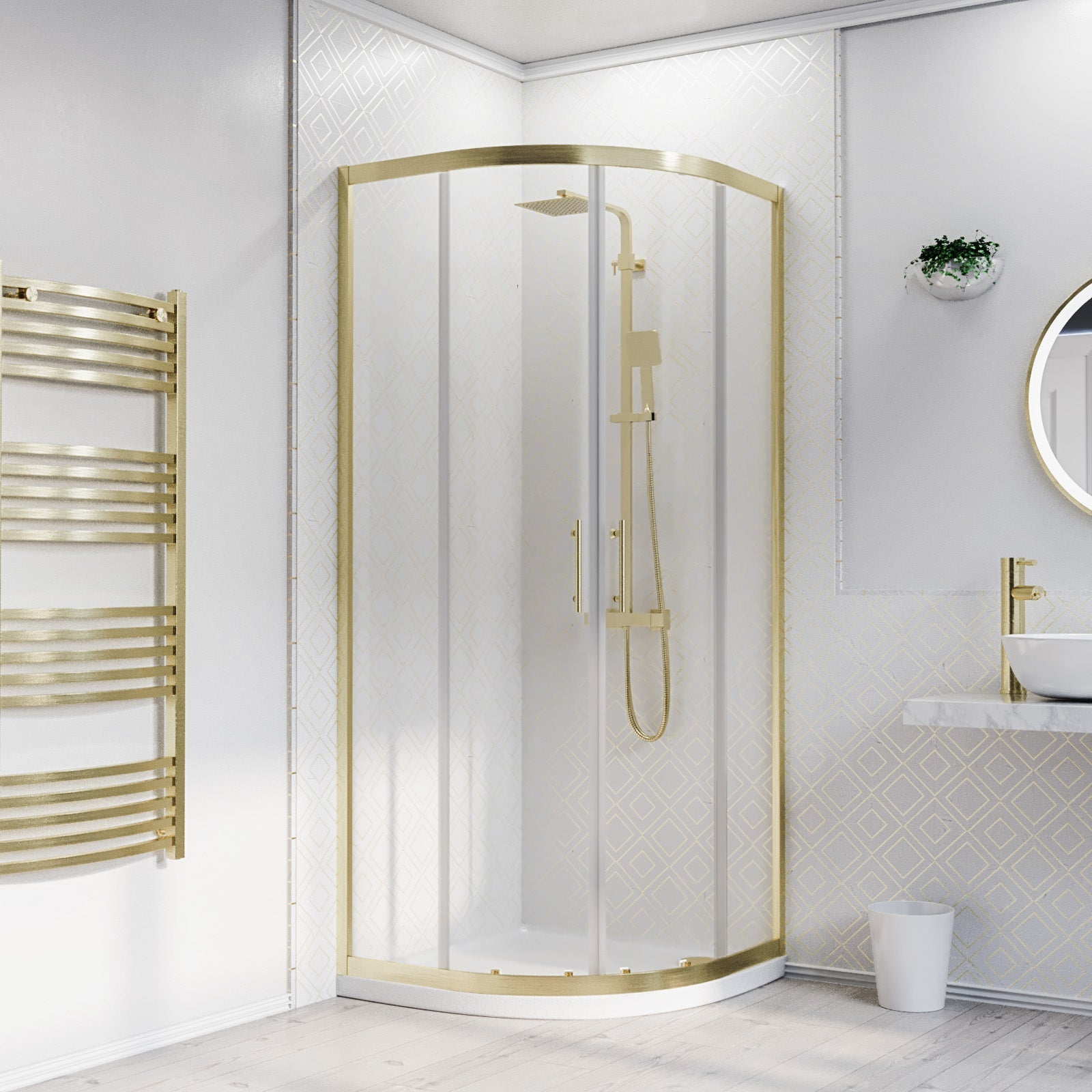 Saturn 800 x 800mm Quadrant Corner Shower Enclosure Brushed Brass