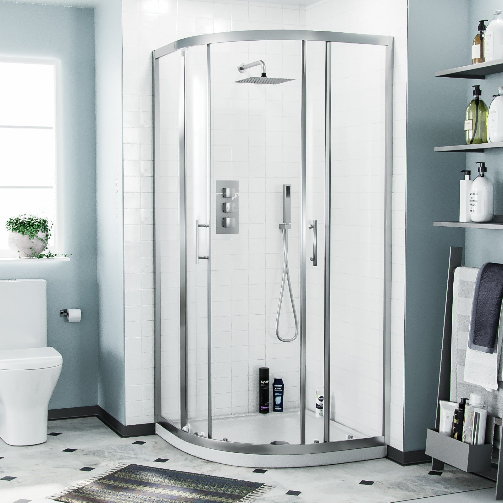 Saturn Chrome Framed Quadrant Curved Corner Shower Enclosure & Tray