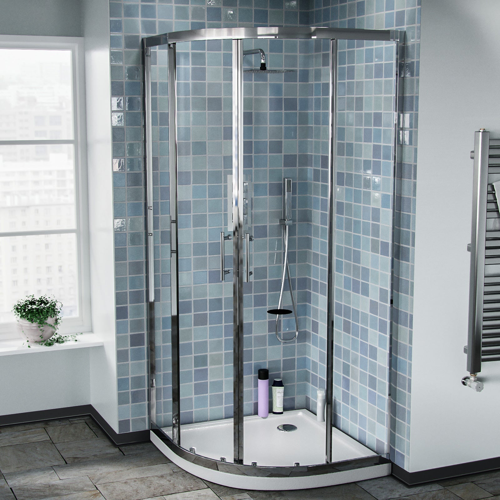Saturn Chrome Framed Quadrant Curved Corner Shower Enclosure & Tray