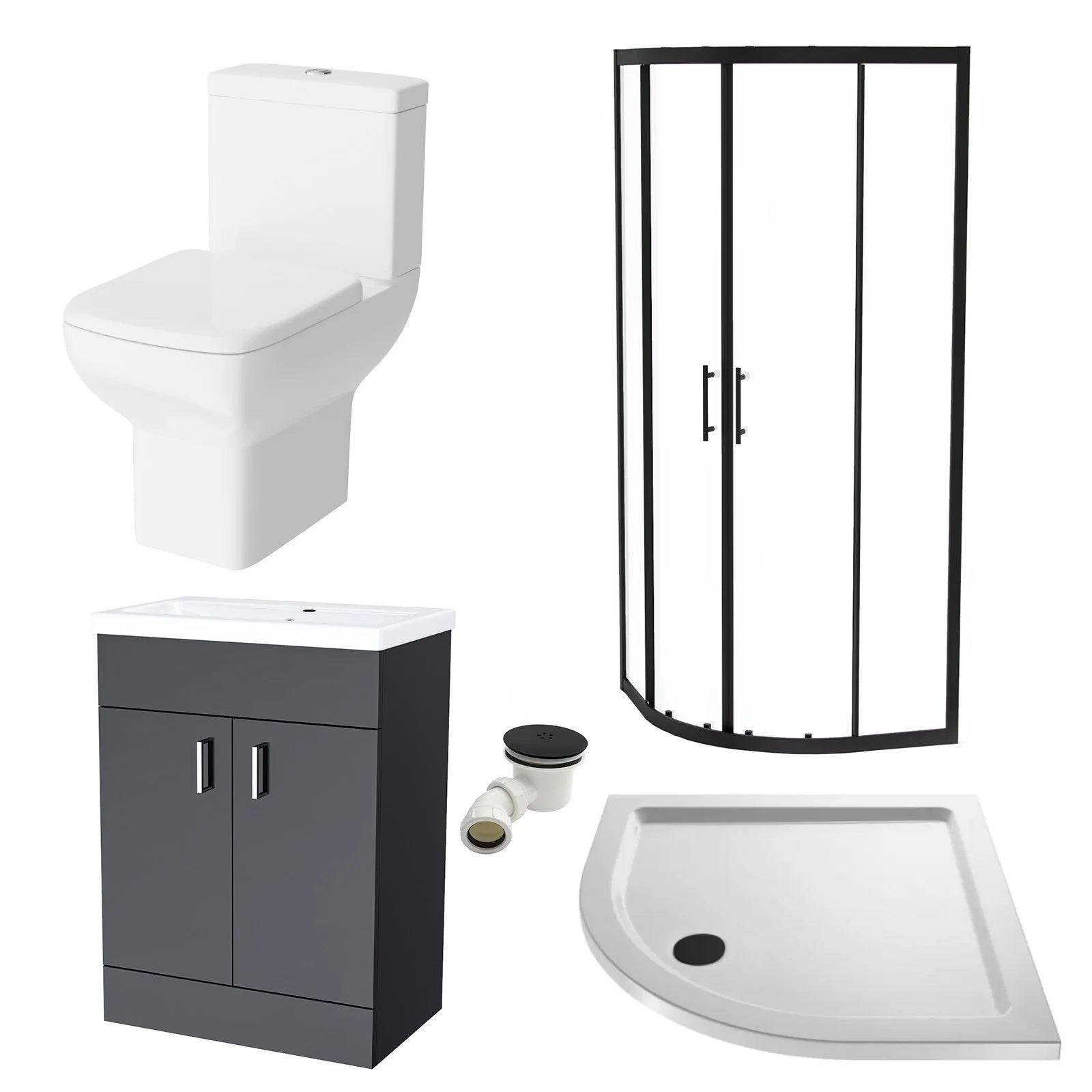 600mm Floorstanding Anthracite Cabinet With Basin & Square Rimless Toilet, 800mm Shower Screen