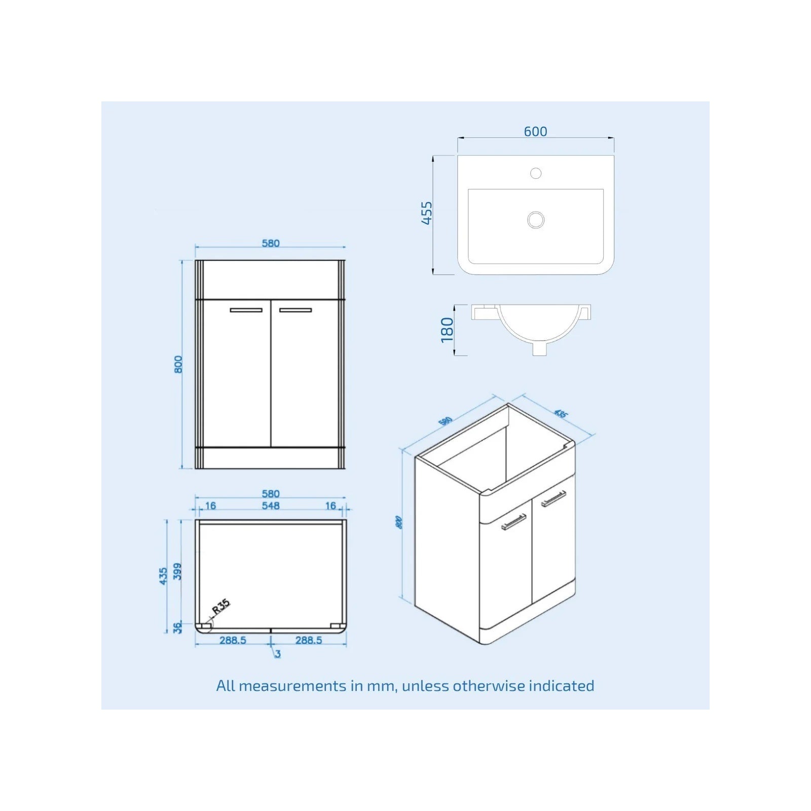 600mm Floorstanding Anthracite Cabinet With Basin & Square Rimless Toilet, 800mm Shower Screen