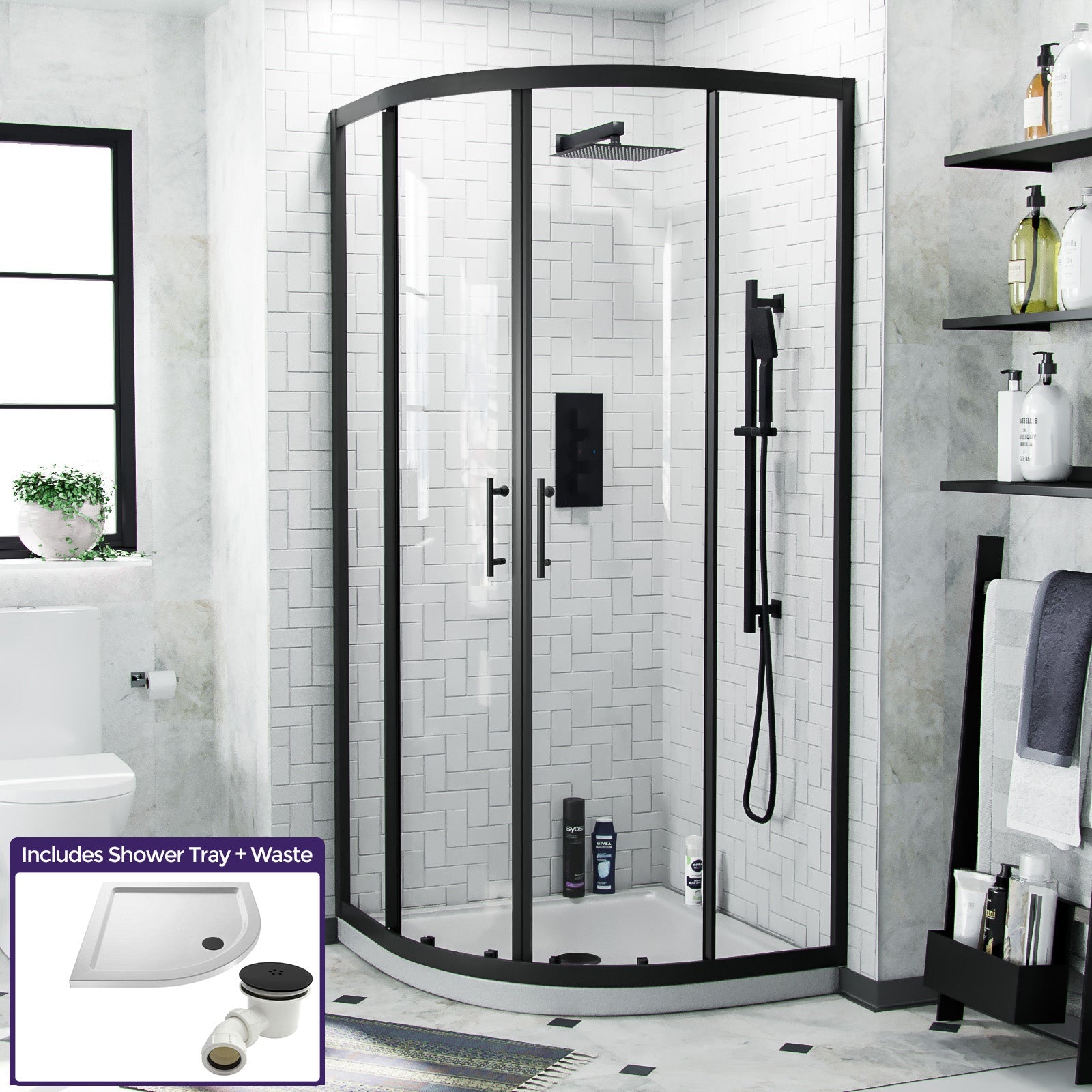 Quadrant shower enclosure set 900 mm white tray image # Tray Options_White Tray
