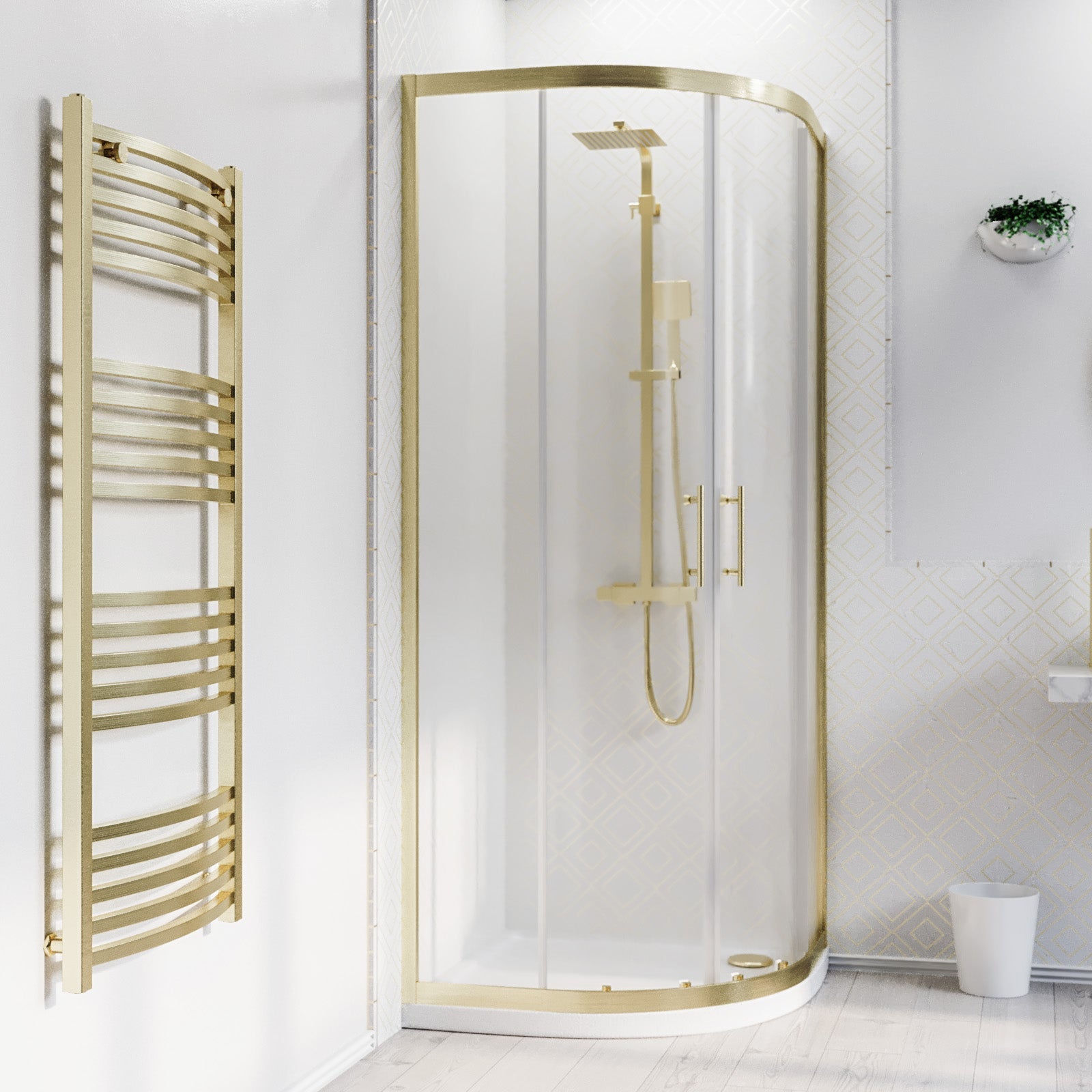 Saturn 900 x 900mm Quadrant Corner Shower Enclosure Brushed Brass