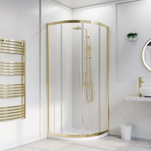 Saturn 900 x 900mm Quadrant Corner Shower Enclosure Brushed Brass LH or RH