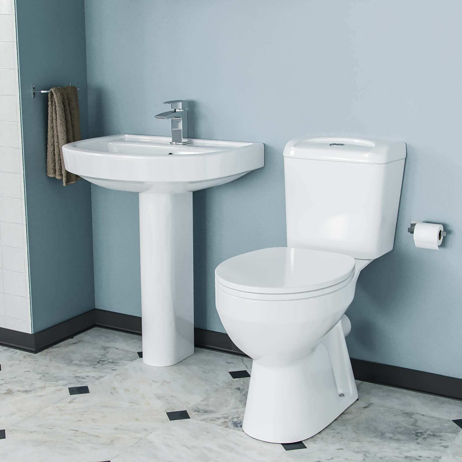 Toilet Pedestal Sink Quadrant Shower Enclosure 3-Piece Bathroom Suite