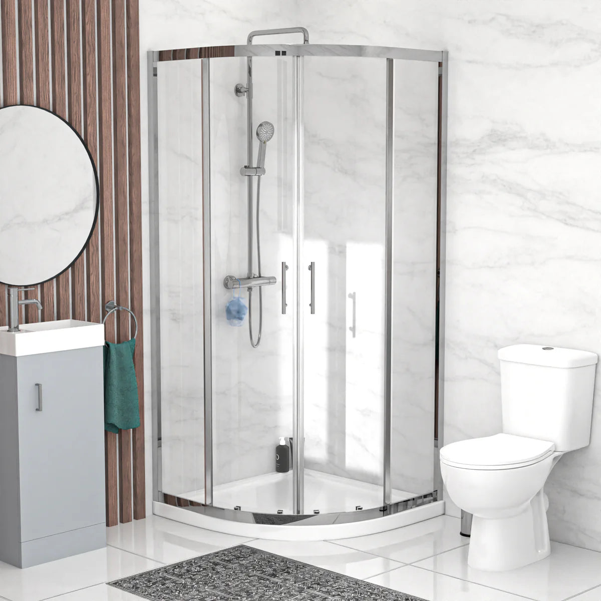 Matte Grey 400mm Vanity 900mm Shower Enclosure & Shower Tray Toilet Set