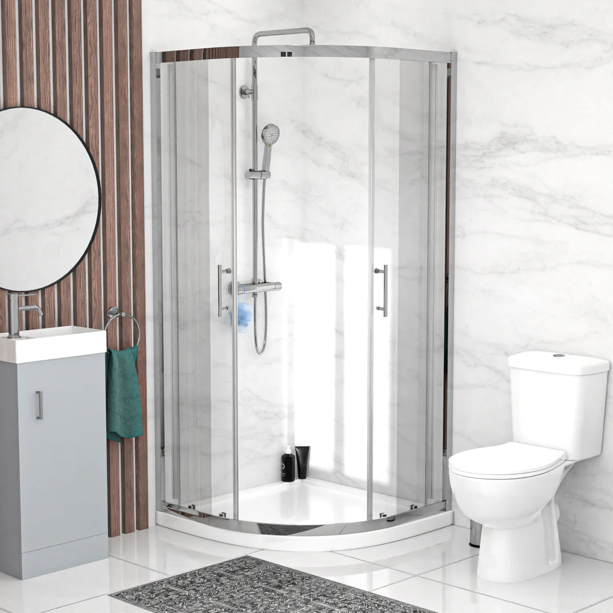 Matte Grey 400mm Vanity 900mm Shower Enclosure & Shower Tray Toilet Set