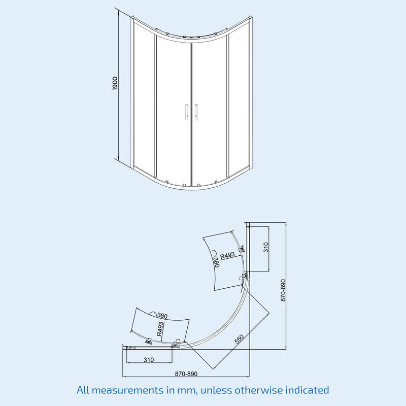 Hardwick Frameless Quadrant Sliding Enclosure #Options_900 mm