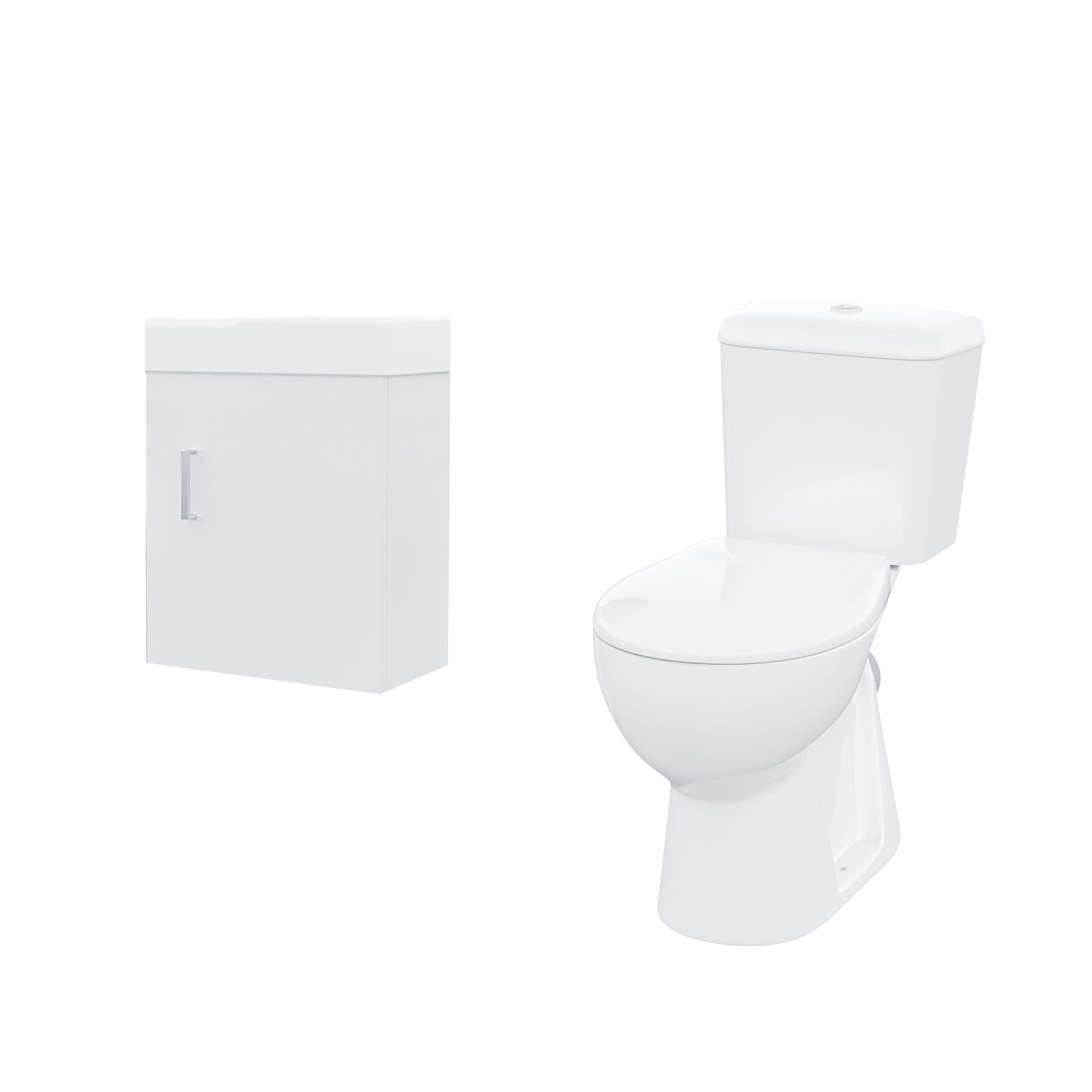 Nanuya 3-Piece White Shower Enclosure Suite with Tray, Close Coupled WC Toilet with Seat and Wall Hung 400 mm Vanity