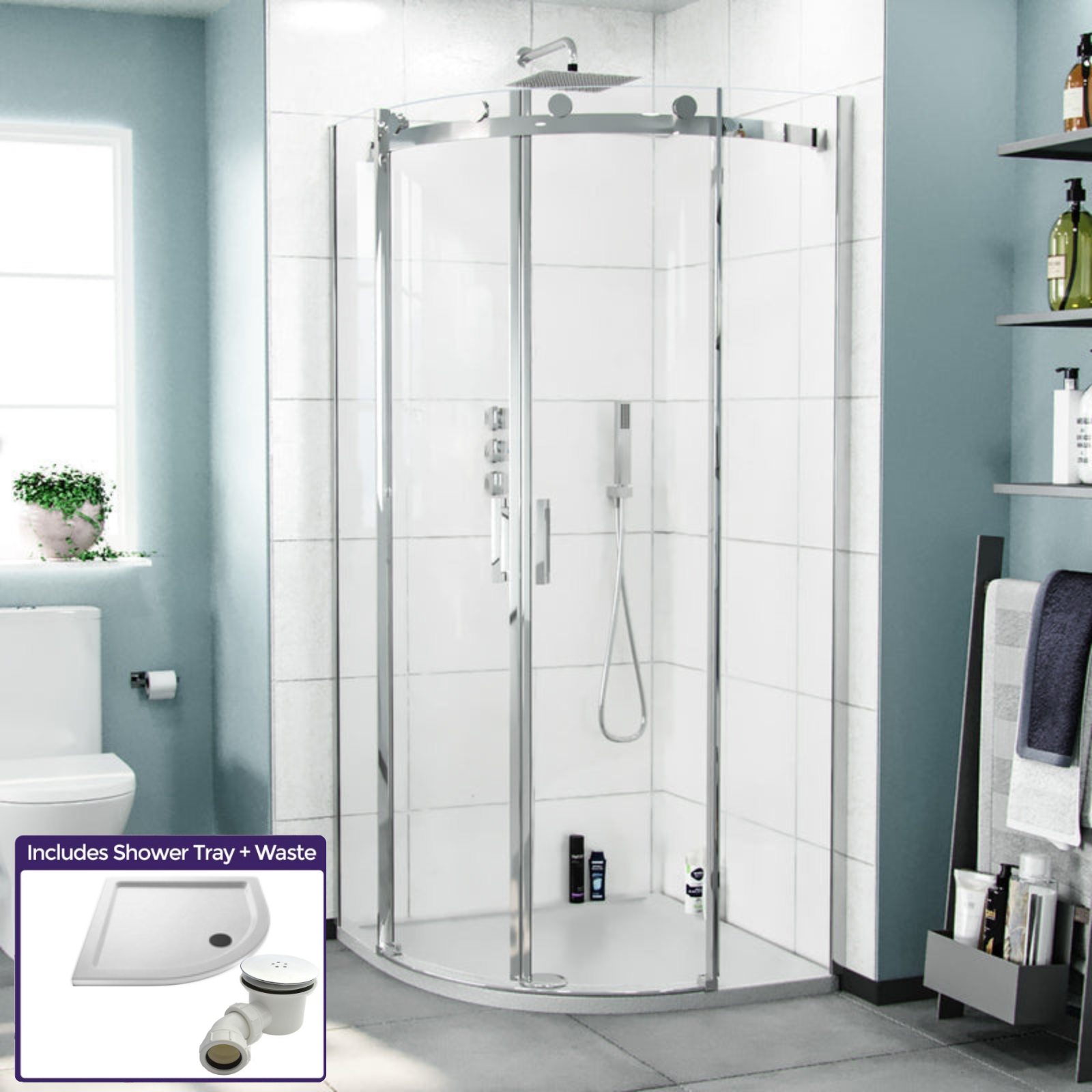 Hardwick Frameless Quadrant Sliding Enclosure #Tray Options_Low Profile Quadrant Tray