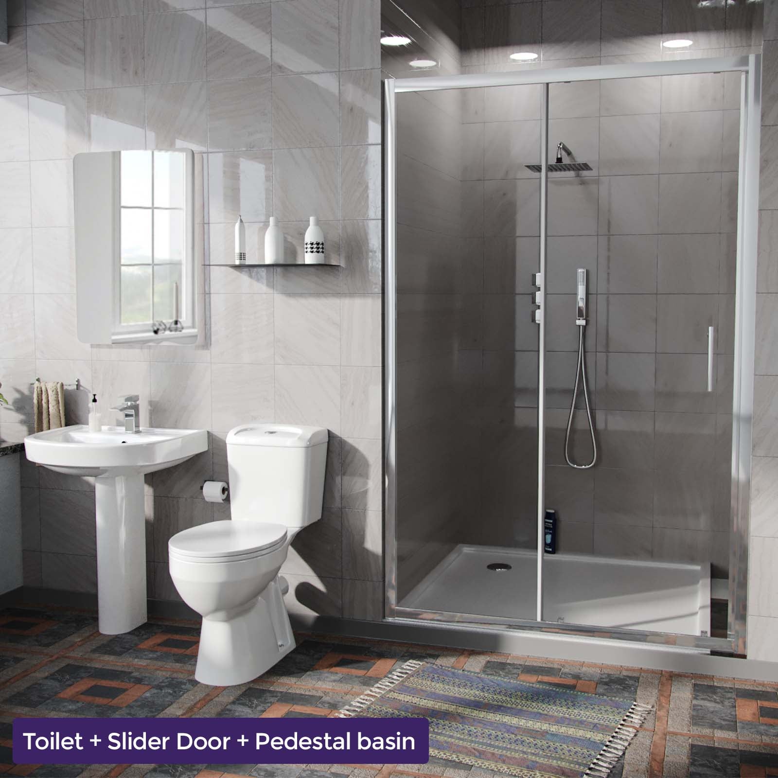 Toilet Pedestal Basin Shower Enclosure 3-Piece Bathroom Suite