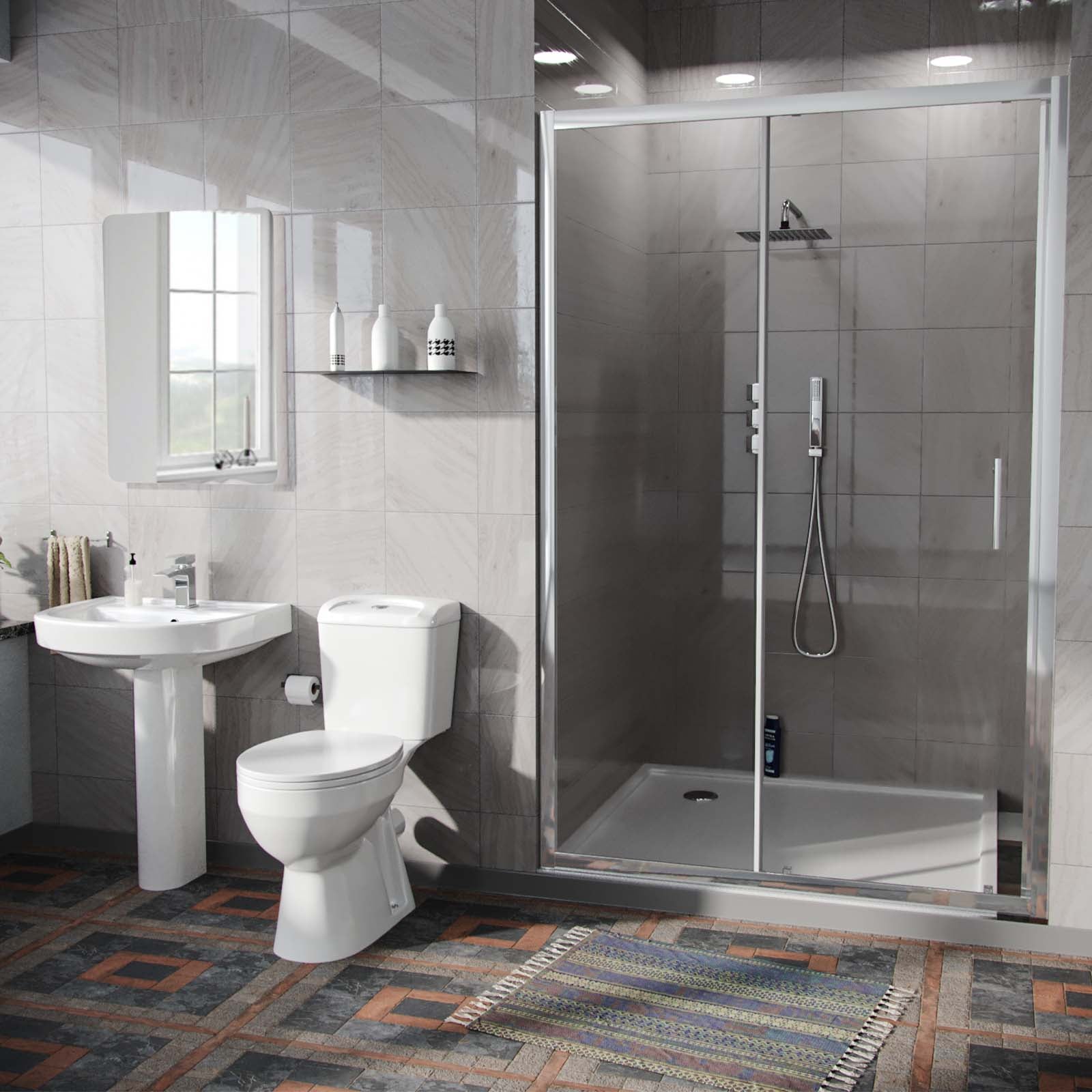 Toilet Pedestal Basin Shower Enclosure 3-Piece Bathroom Suite