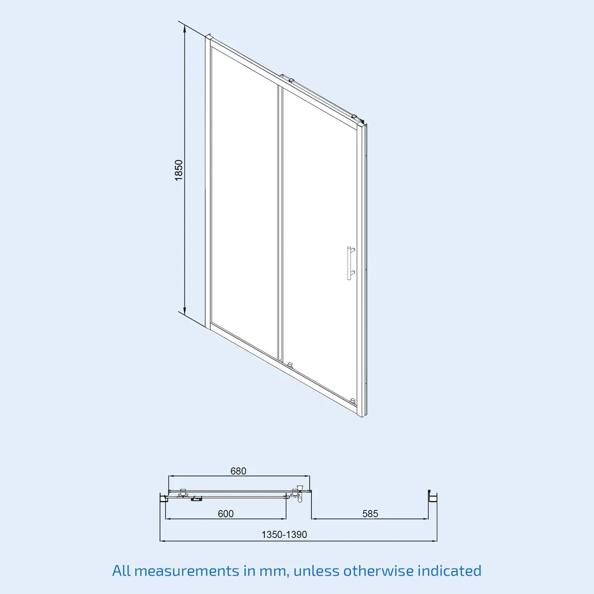 1400mm Black Sliding Door 700mm Frameless Side Panel & Slate Grey Tray