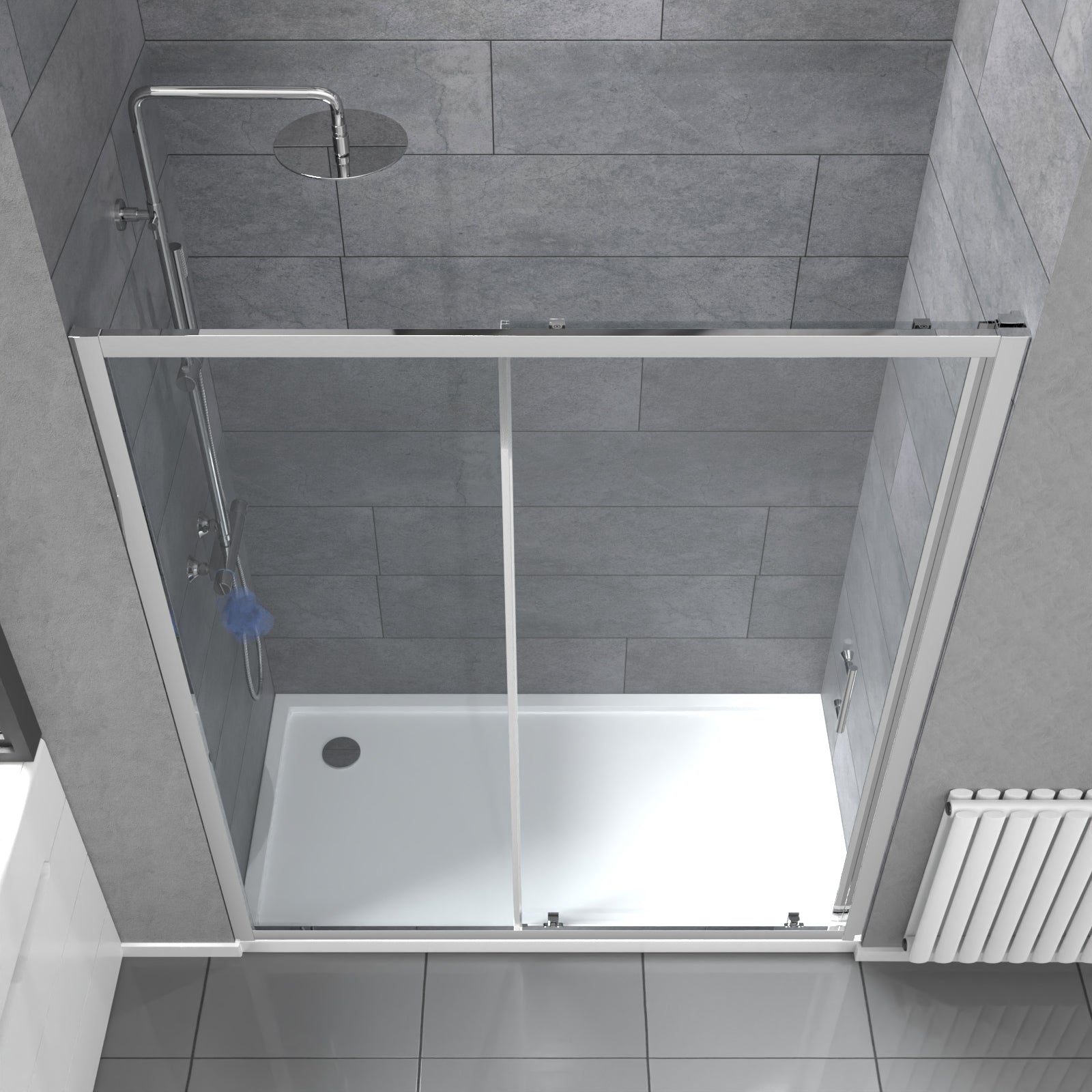 Saturn glass shower sliding door image Front View