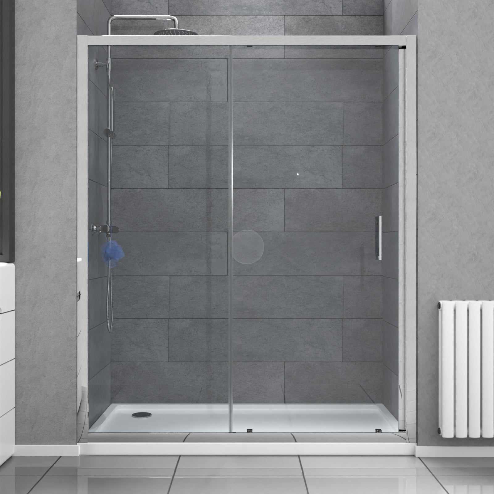 Saturn glass shower sliding door image Front View