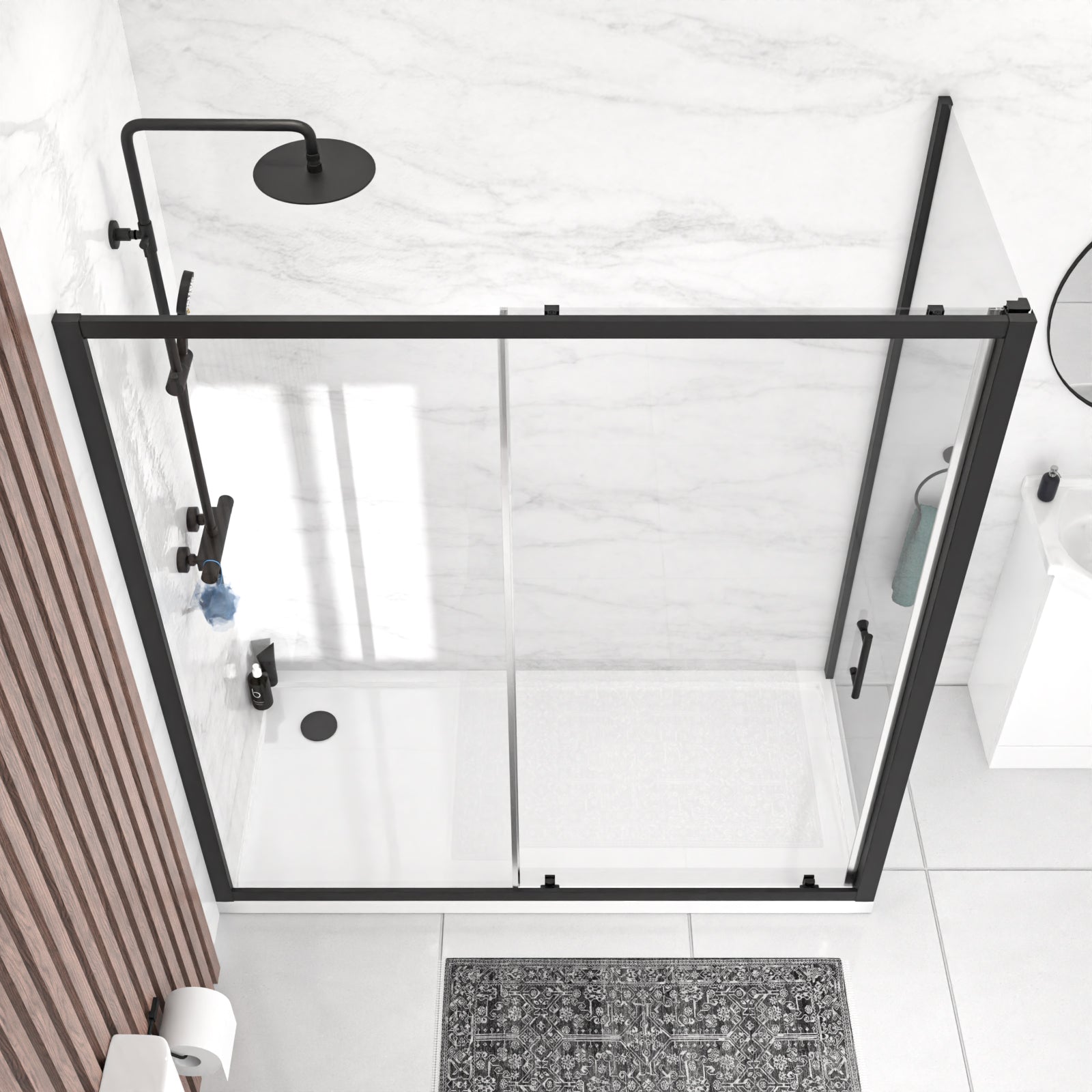 Magna 1700mm Matte Black Sliding Shower Door, 760mm Frameless Glass Screen